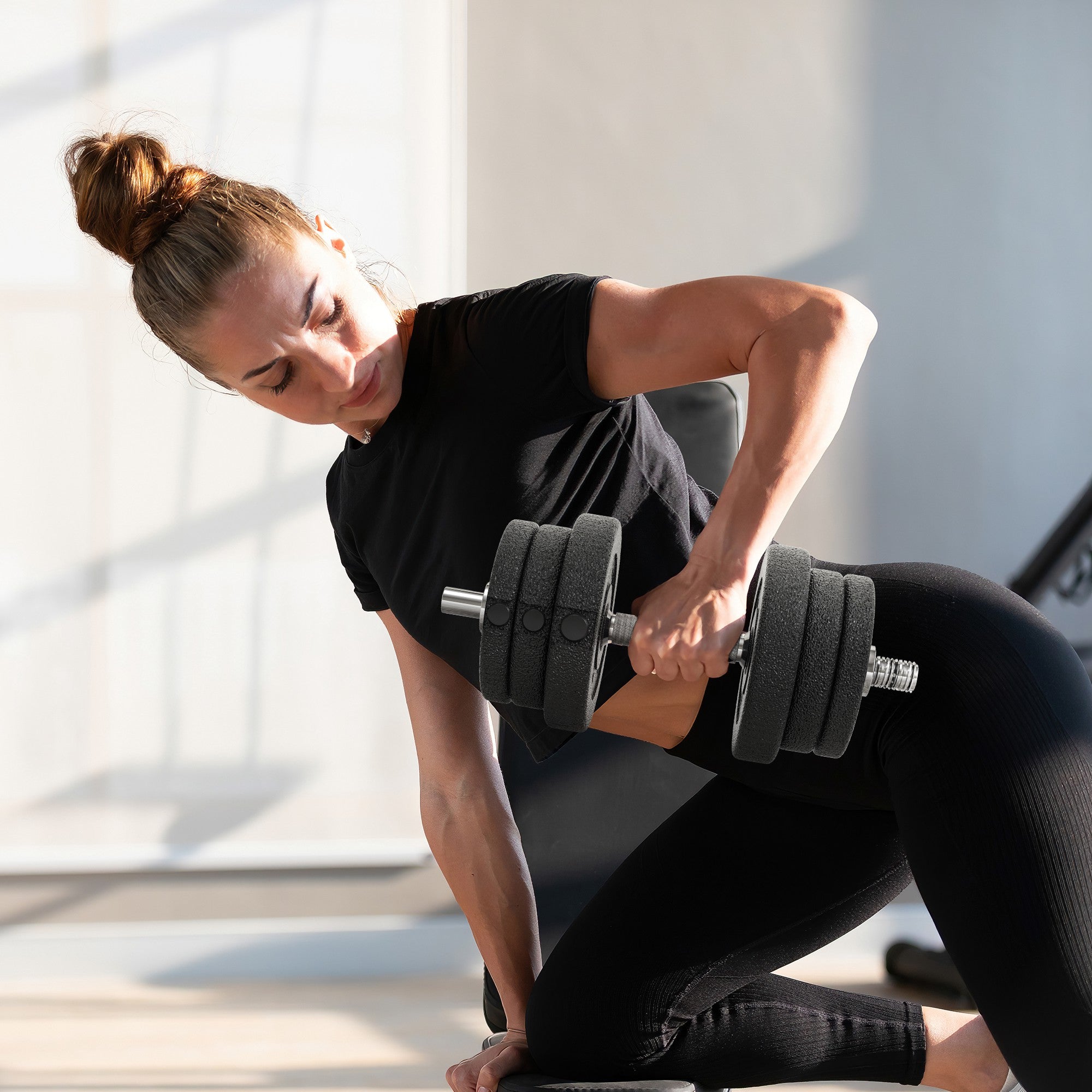 HOMCOM Kurzhantel Set 25KG Hantelset mit Hantelscheiben für Zuhause Büro Fitnessstudio Stahl Kunstleder Schwarz