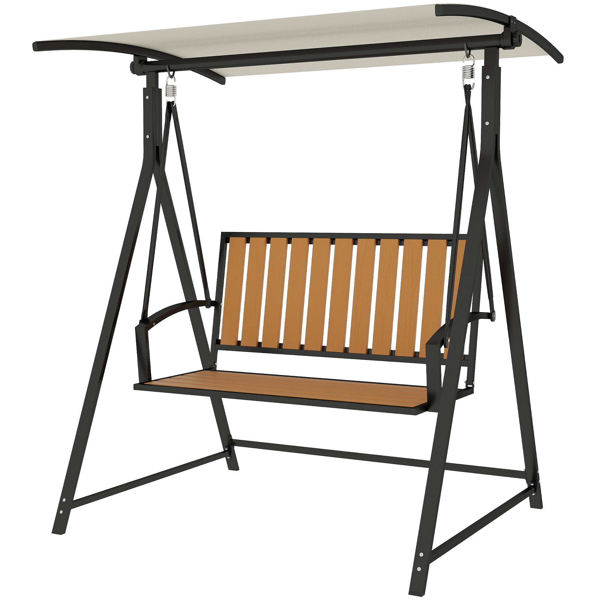 Outsunny Hollywoodschaukel mit verstellbarem Sonnendach, 2-Sitzer Gartenschaukel 142 x 112 x 162cm, Schwarz