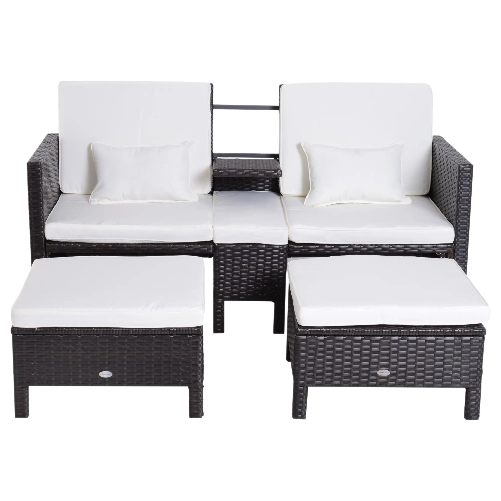 Outsunny Polyrattan Gartensofa-Set 3-teilig mit Hocker Kissen Outdoor