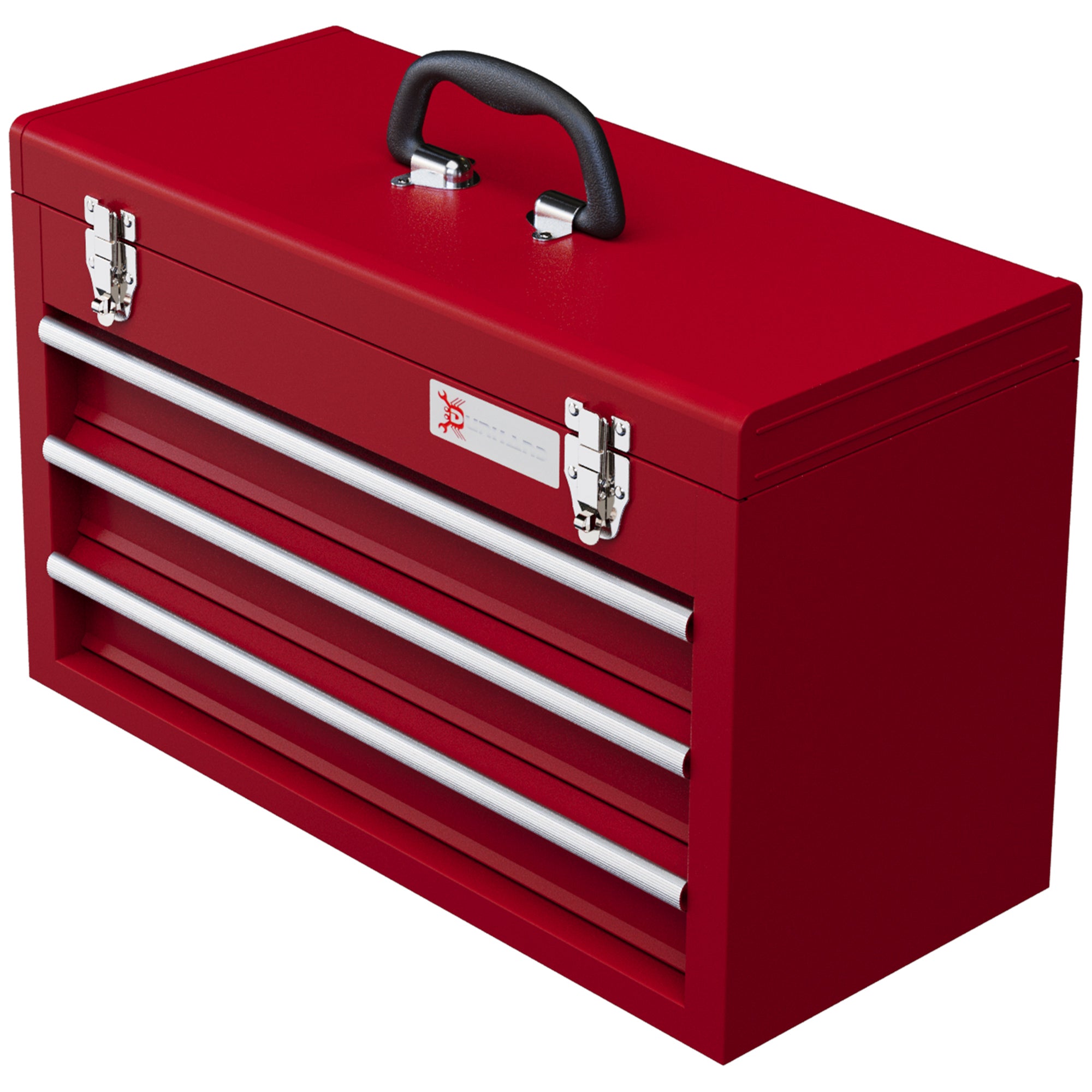 DURHAND Werkzeugkiste mit 3 Schubladen, oberes Staufach, Stahlverschlüsse, Tragegriff, 51x22x32 cm, Rot