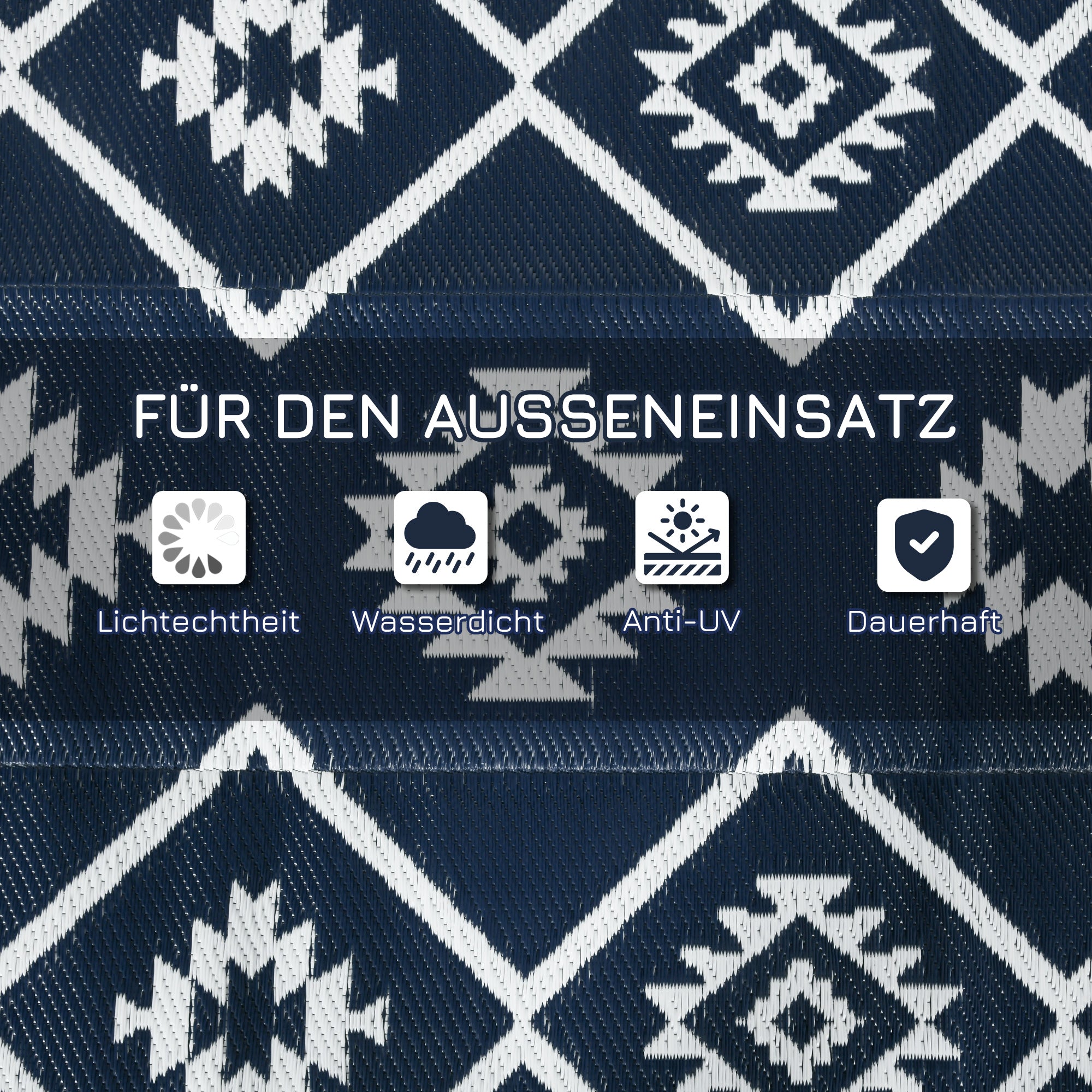 Outsunny Outdoorteppich Terrassenteppich, wetterbeständig, modernes Design, 182 cm x 274 cm x 0,3 cm, Schwarz + Weiß