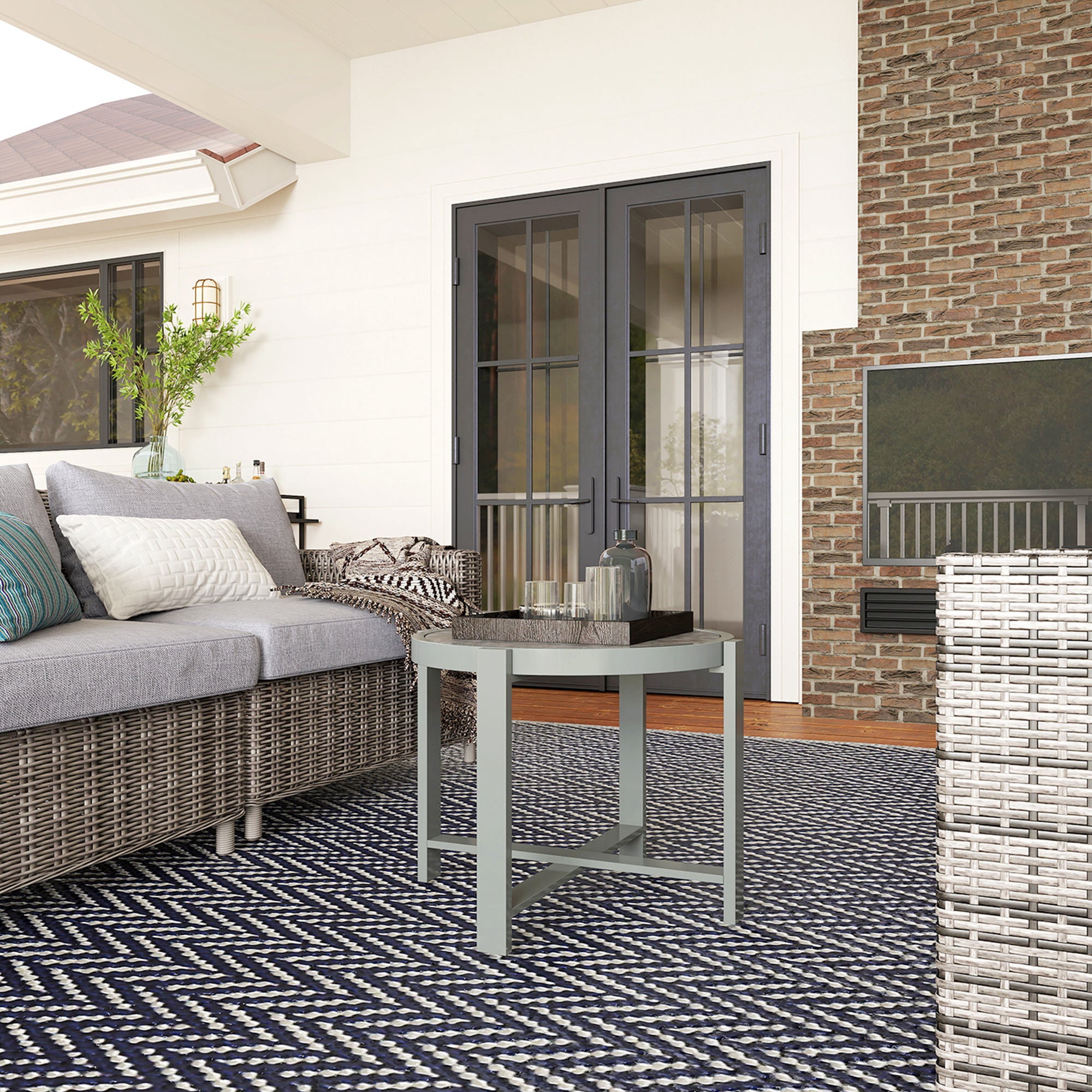 Outsunny Beistelltisch Gartentisch Rund wetterfest Aluminium Balkontisch mit Marmoroptik Grau