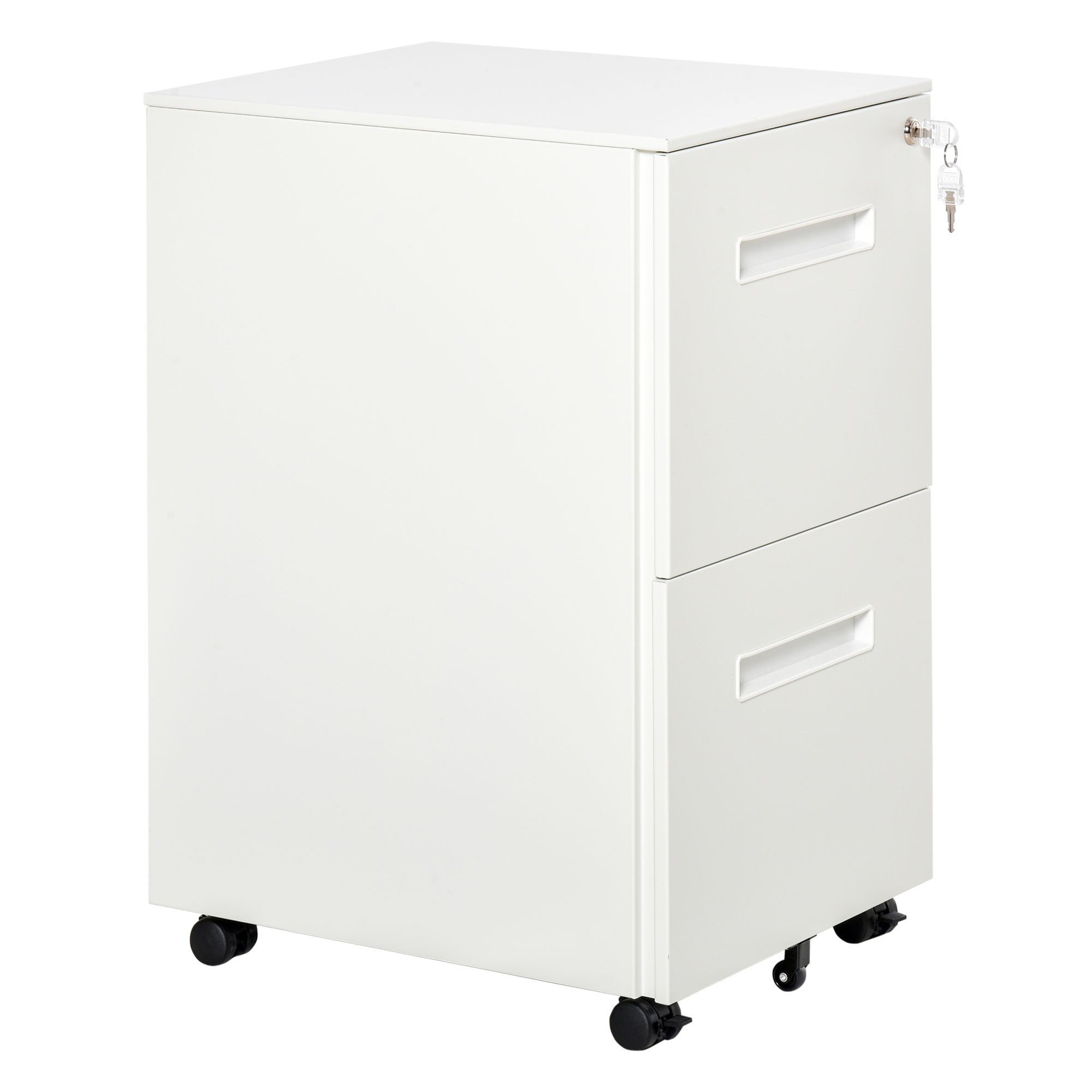 Vinsetto Rollcontainer, Aktenschrank, Trennwand, zentral abschließbar, Stahlgehäuse, 5 Räder, weiß, 39 x 48 x 67 cm