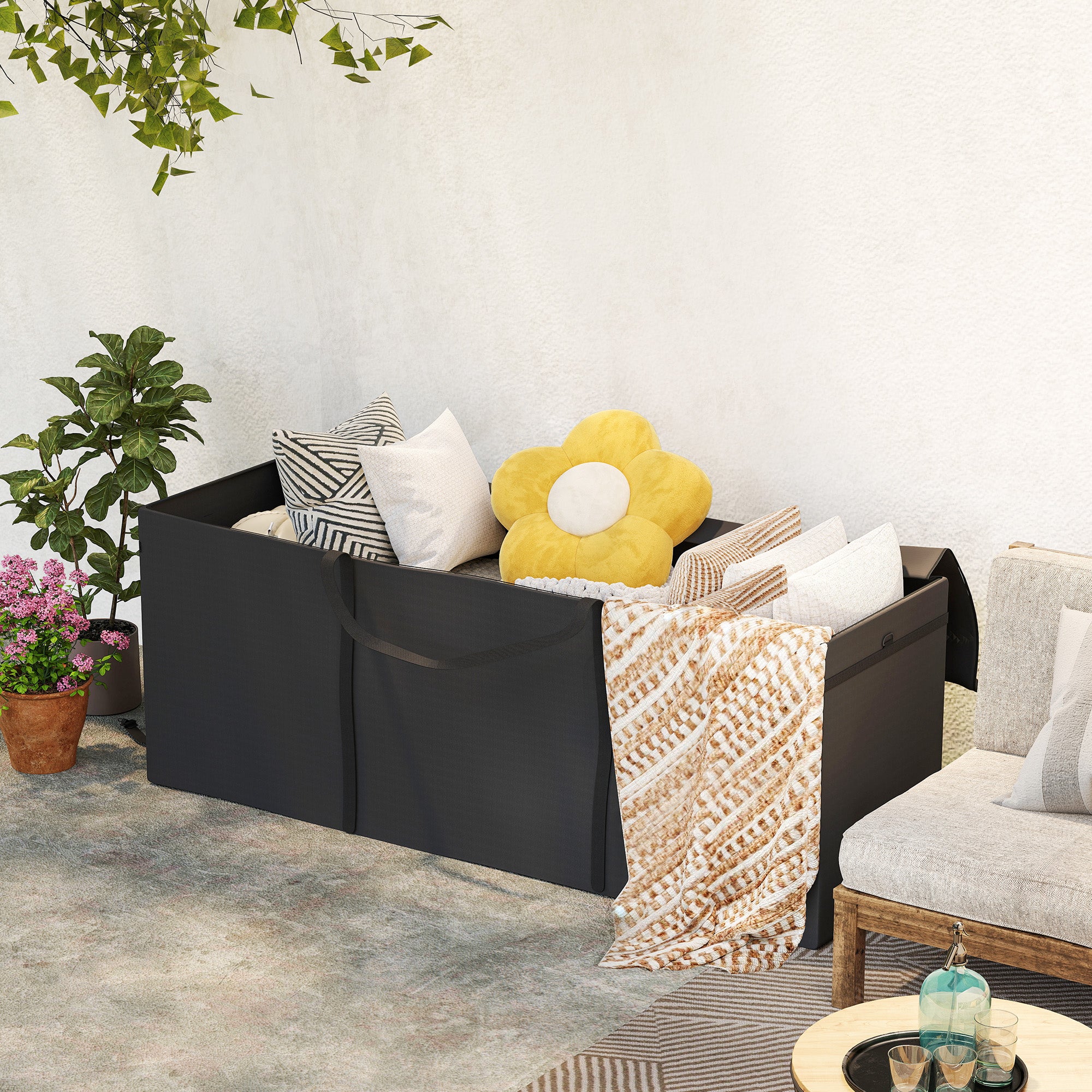 Outsunny Aufbewahrungstasche Gartenpolster, Auflagentasche, Schutzhülle mit Tragegriff Reißverschluss 200x60x75 cm, Schwarz