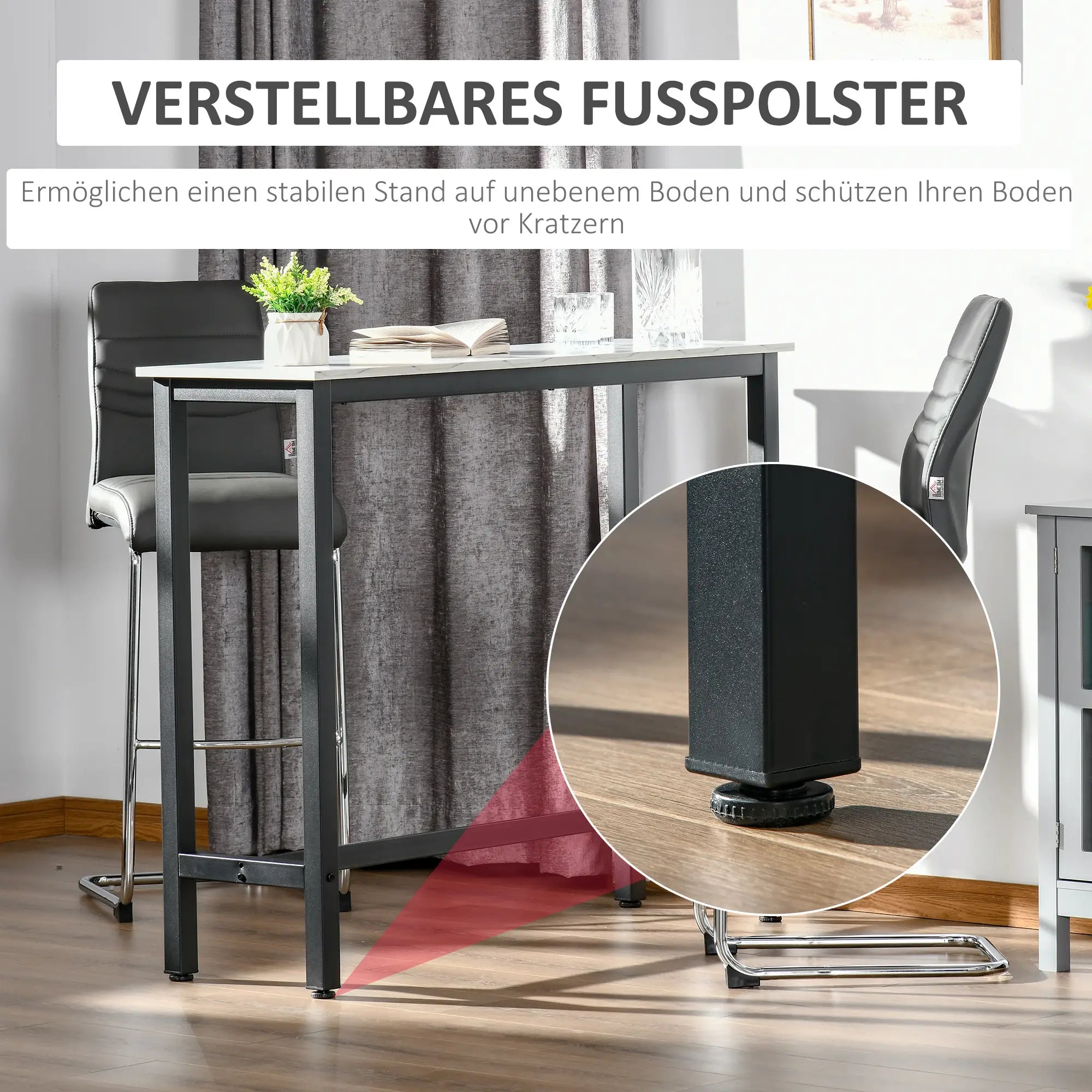 HOMCOM Bartisch Stehtisch Marmoroptik rutschfeste Fußpads Weiß