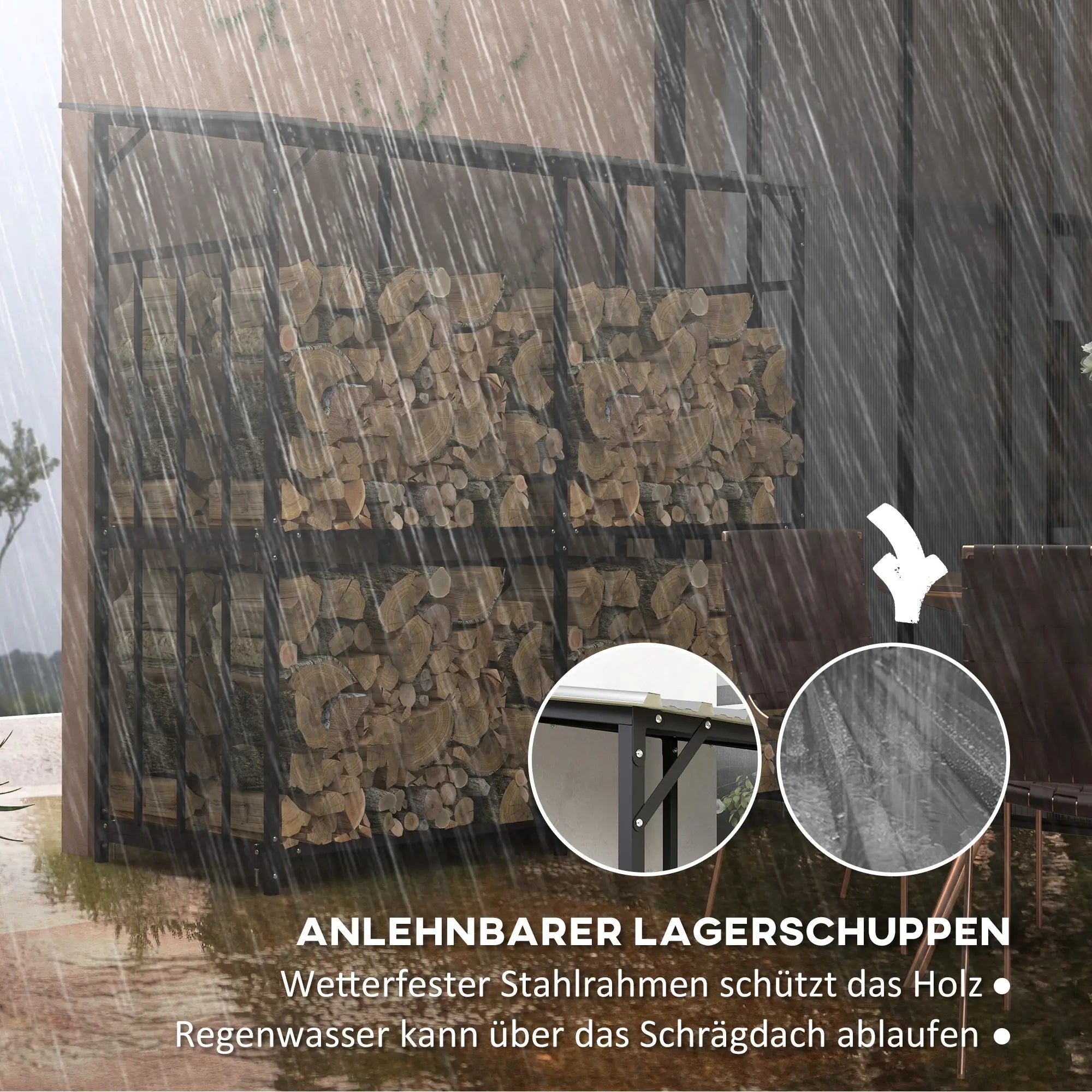 Outsunny Kaminholzregal 1,17?m³ mit Abdeckung, Schwarz