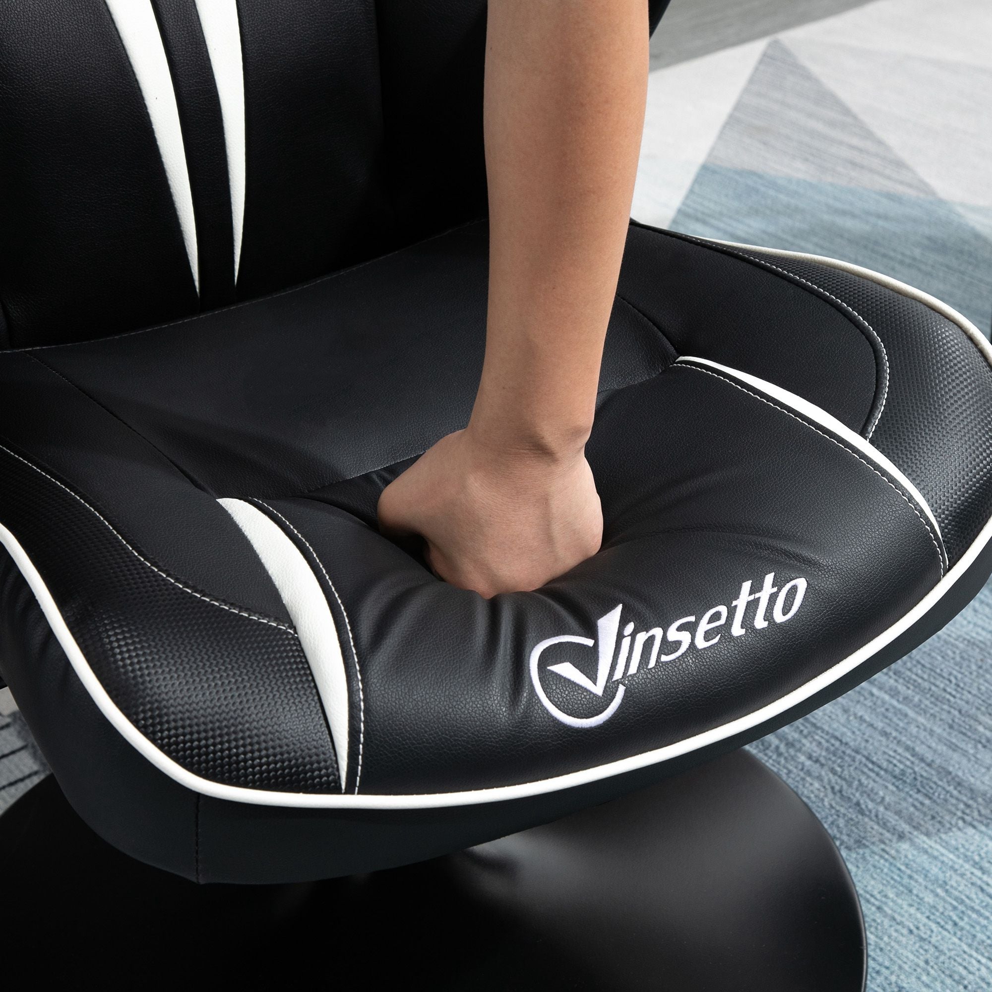 Vinsetto Gaming Stuhl ergonomischer Computerstuhl mit Wippfunktion Drehstuhl höhenverstellbar Stahl Schwarz+Weiß 67 x 70 x 106-112 cm