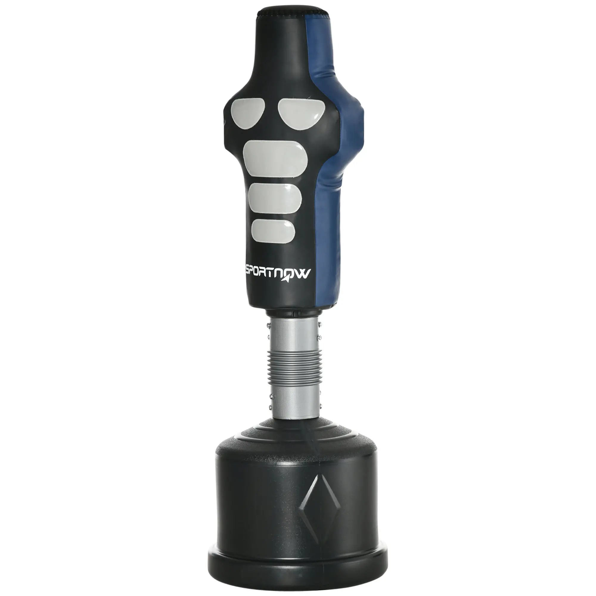 SPORTNOW Boxdummy, freistehend, höhenverstellbar, schwerer Standfuß, Kunstleder, schwarz+grau+blau, 55 x 55 x 178-207 cm