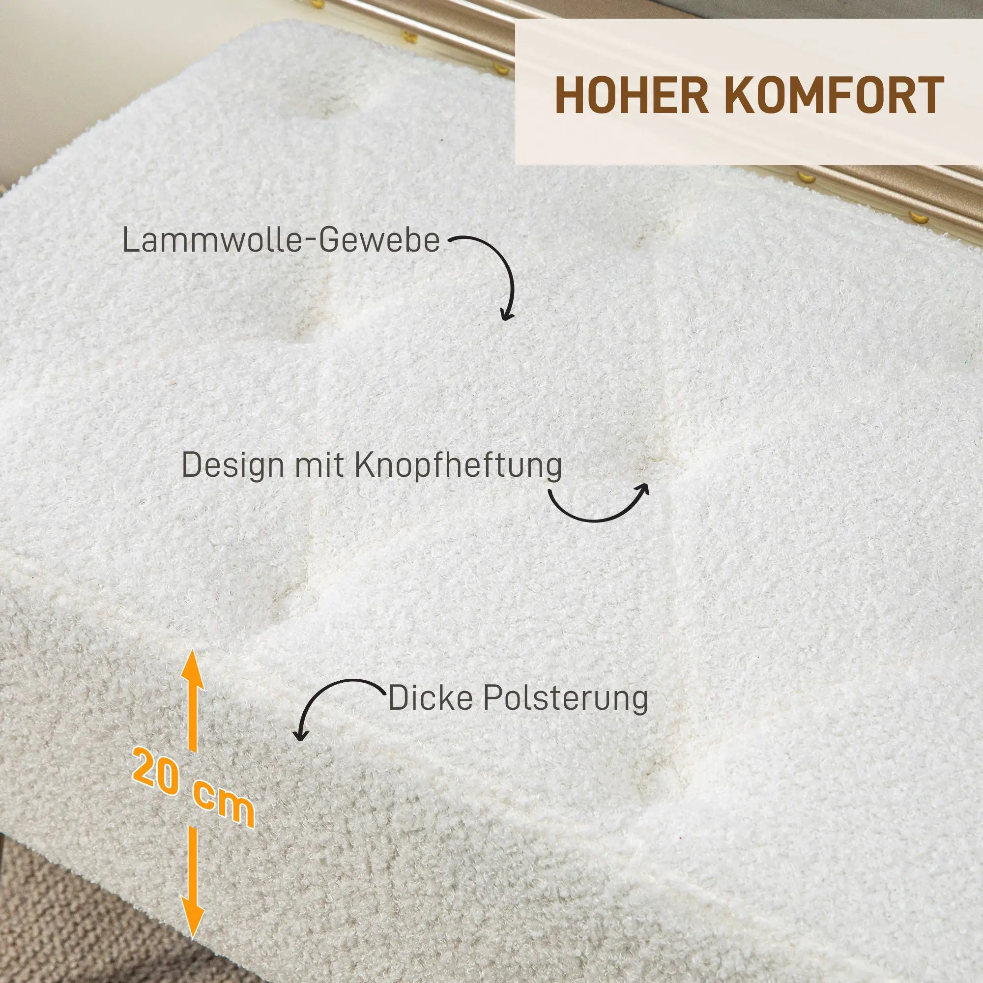 HOMCOM Polsterbank Sitzbank Lammwoll-Optik Knopfheftung Cremeweiß