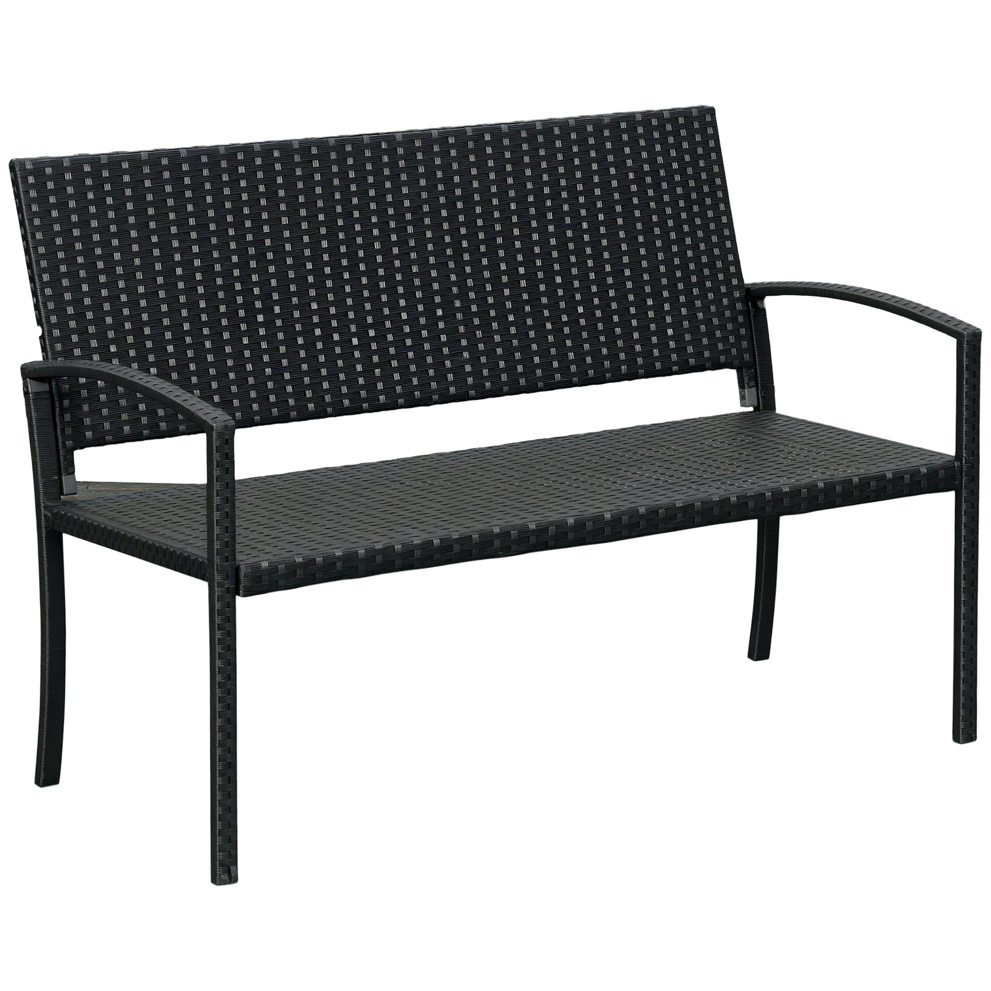 Outsunny Gartenbank, in Rattanoptik, mit Stahlrahmen, für 2 Personen, Schwarz, 122 x 60 x 85cm