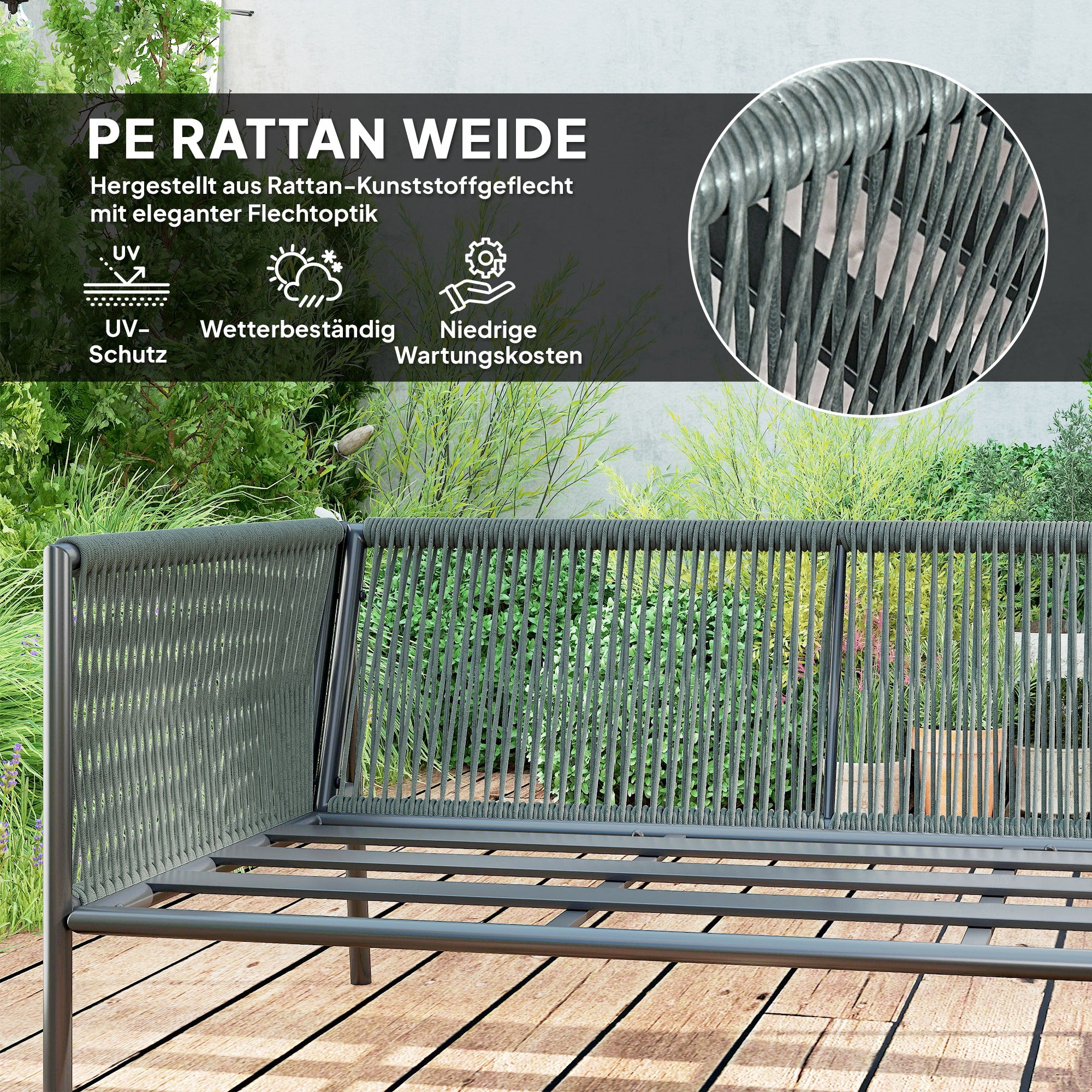 Outsunny Gartenmöbel Set Polyrattan Lounge-Set mit Ecksofa Tisch Kissen für 6 Personen Dunkelgrau