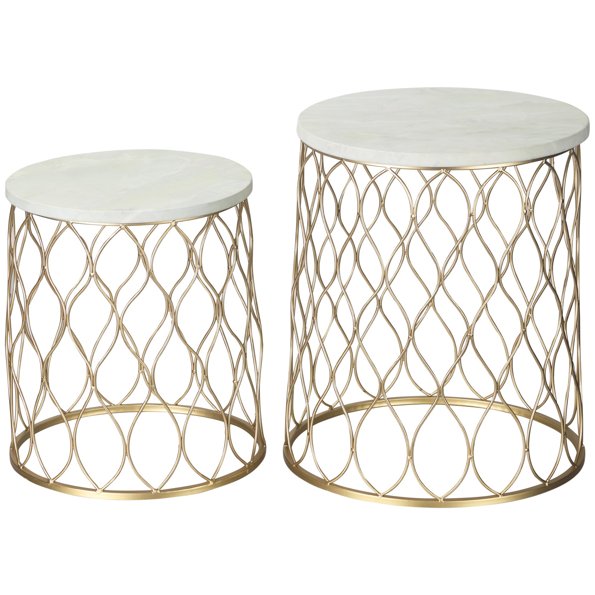 Outsunny 2er-Set Beistelltische stapelbar Marmoroptik Outdoor