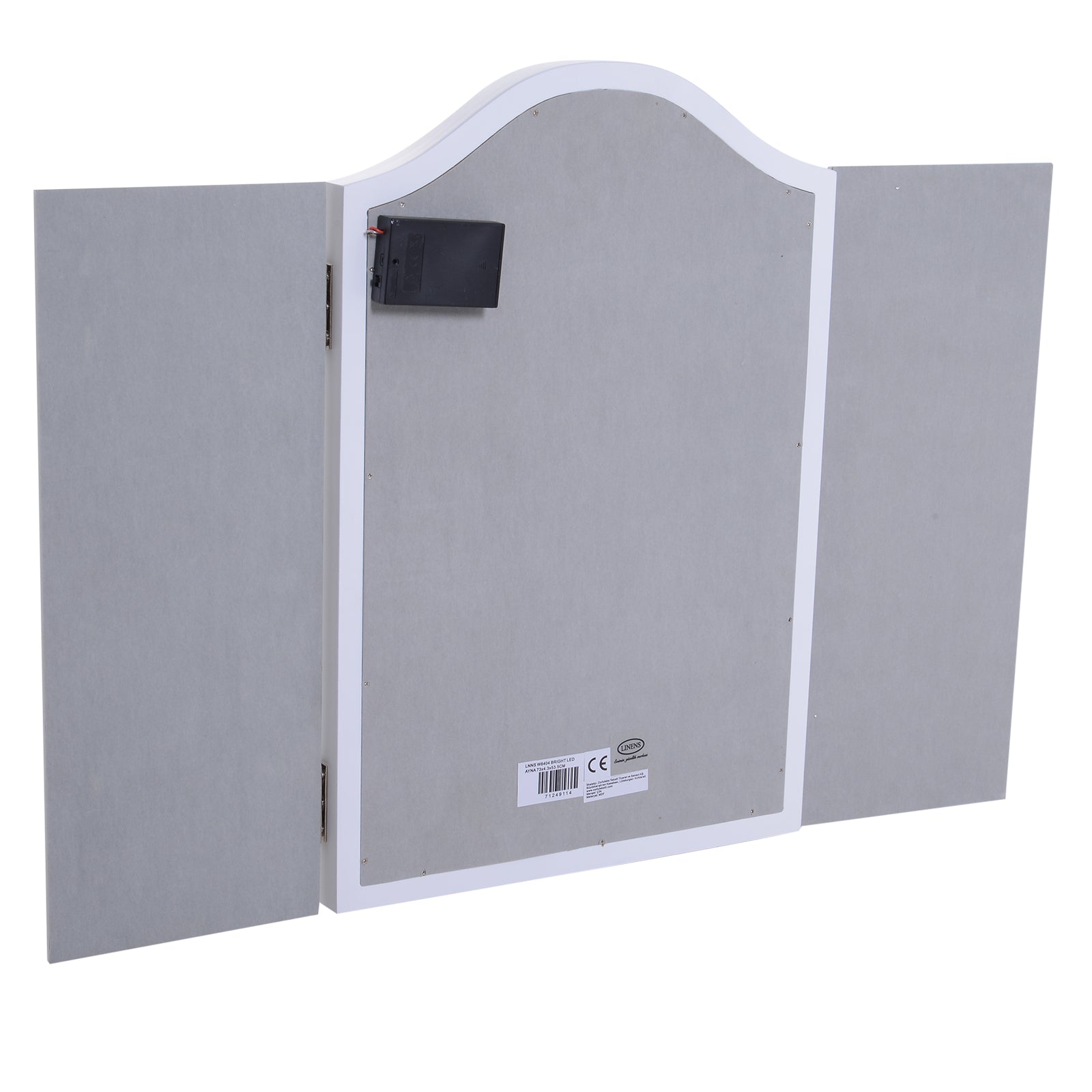 HOMCOM Kosmetikspiegel Schminkspiegel 16 x LED-Beleuchtung freistehend 180° ausklappbar Batteriebetrieben Weiß 3 Spiegel 73 x 53,5 x 4,5 cm