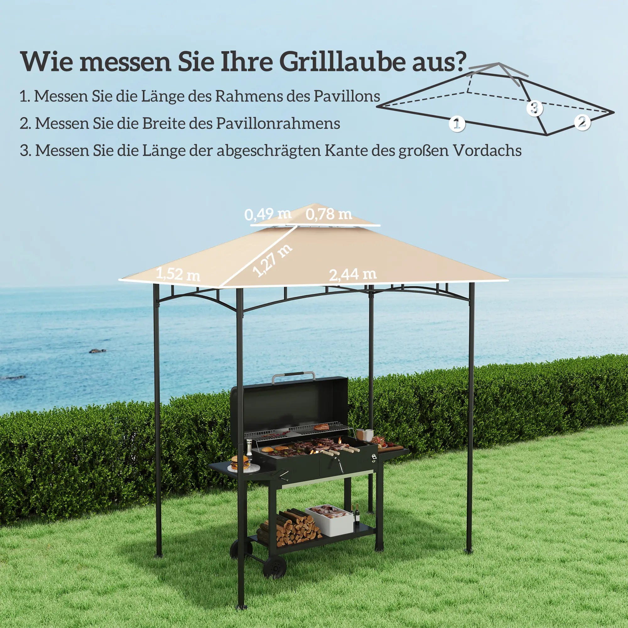 Outsunny Ersatzdach 1,5x2,4?m Beige für Grillpavillon