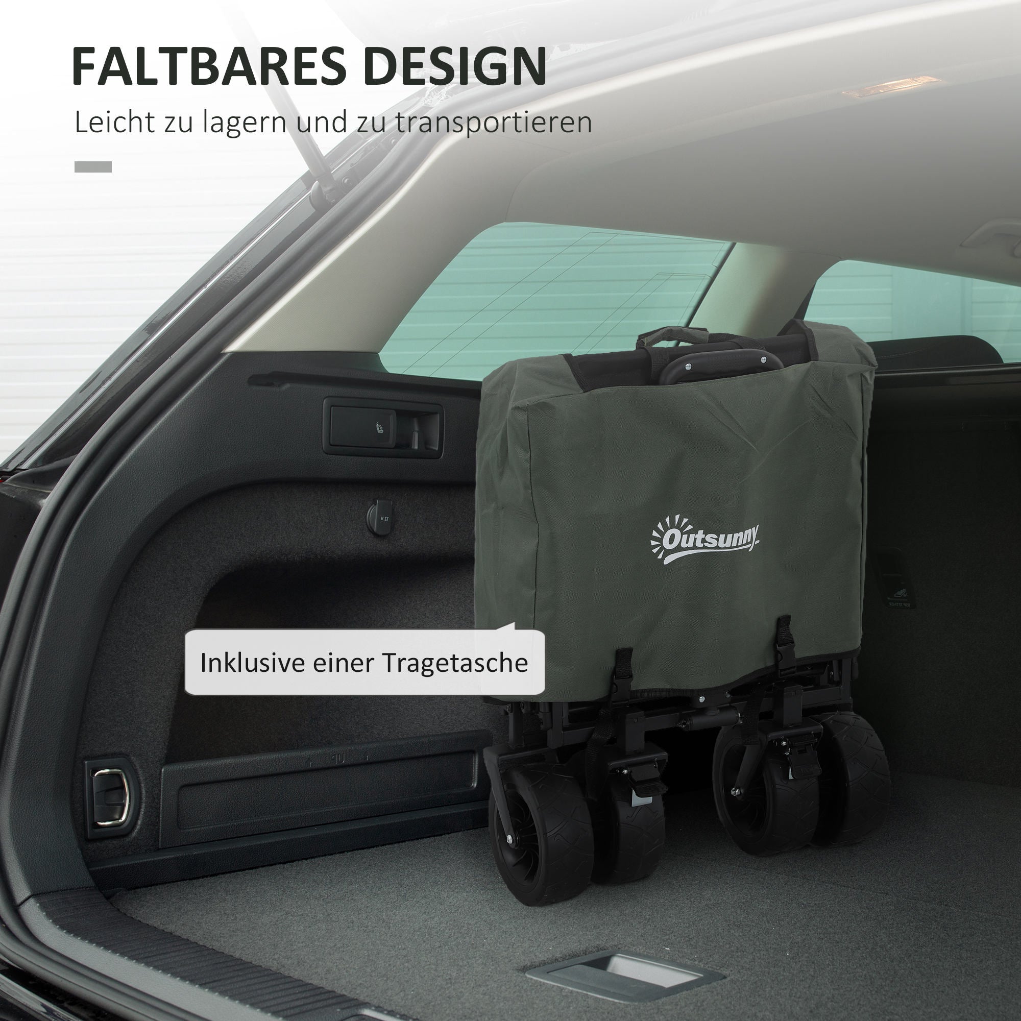 Outsunny Gartenwagen 120 kg belastbar, klappbar Transportwagen mit herausnehmbare Plane, Griff, Rädern 95 Liter Grün