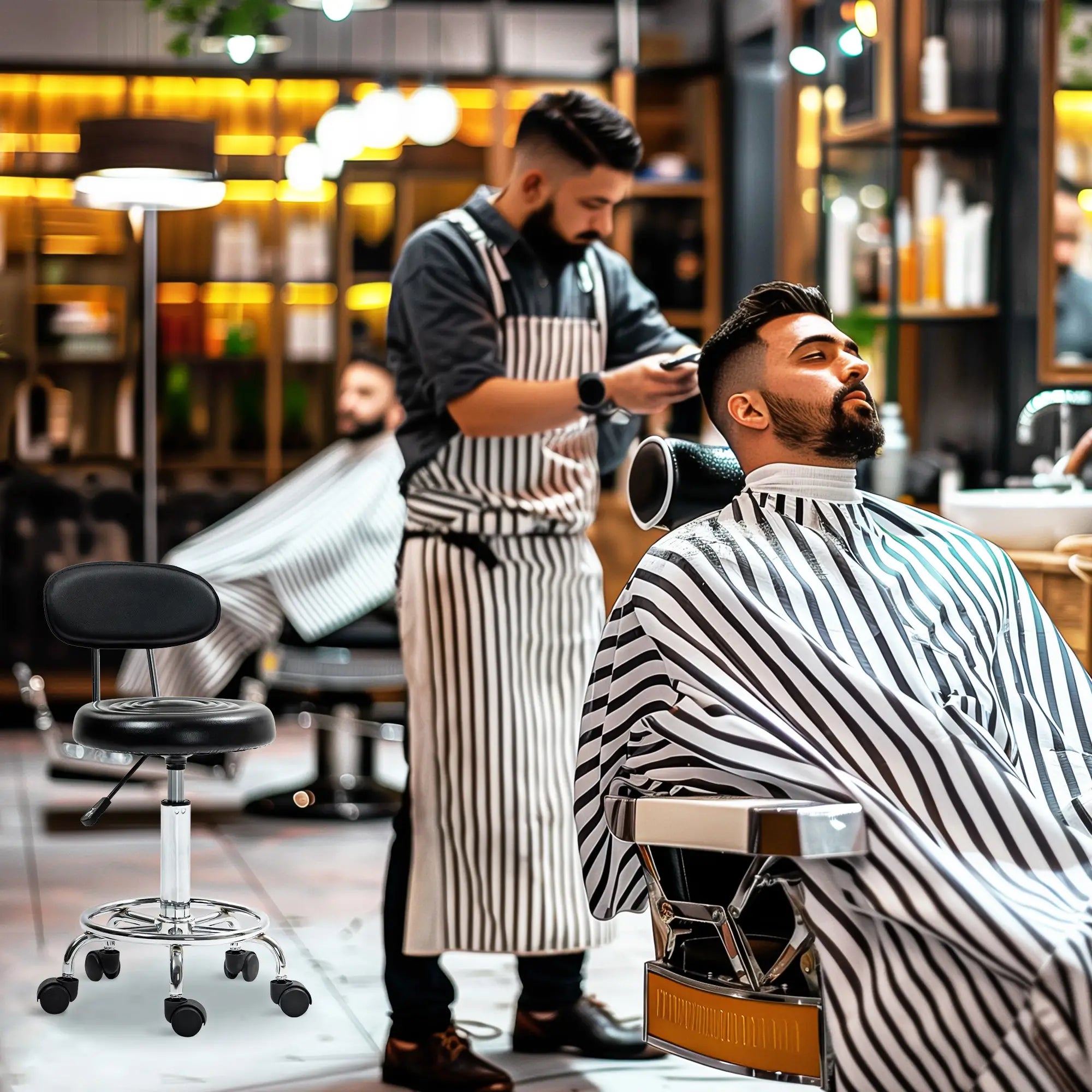 HOMCOM Rollhocker mit Lehne & Fußstütze, höhenverstellbar, Schwarz