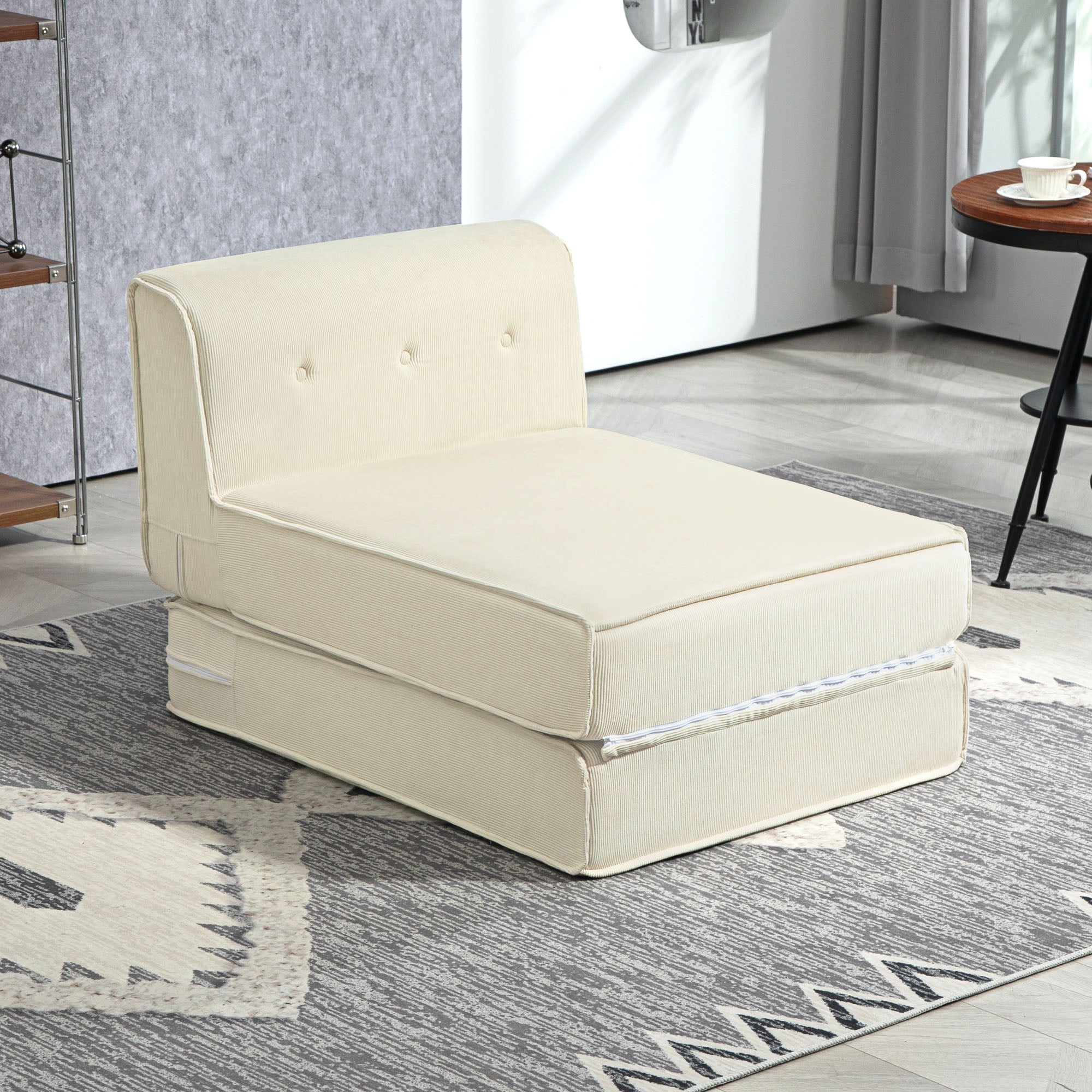 HOMCOM Bodensofa, faltbare Gästematratze, leicht, Cordbezug, 73x100x65 cm, Cremeweiß