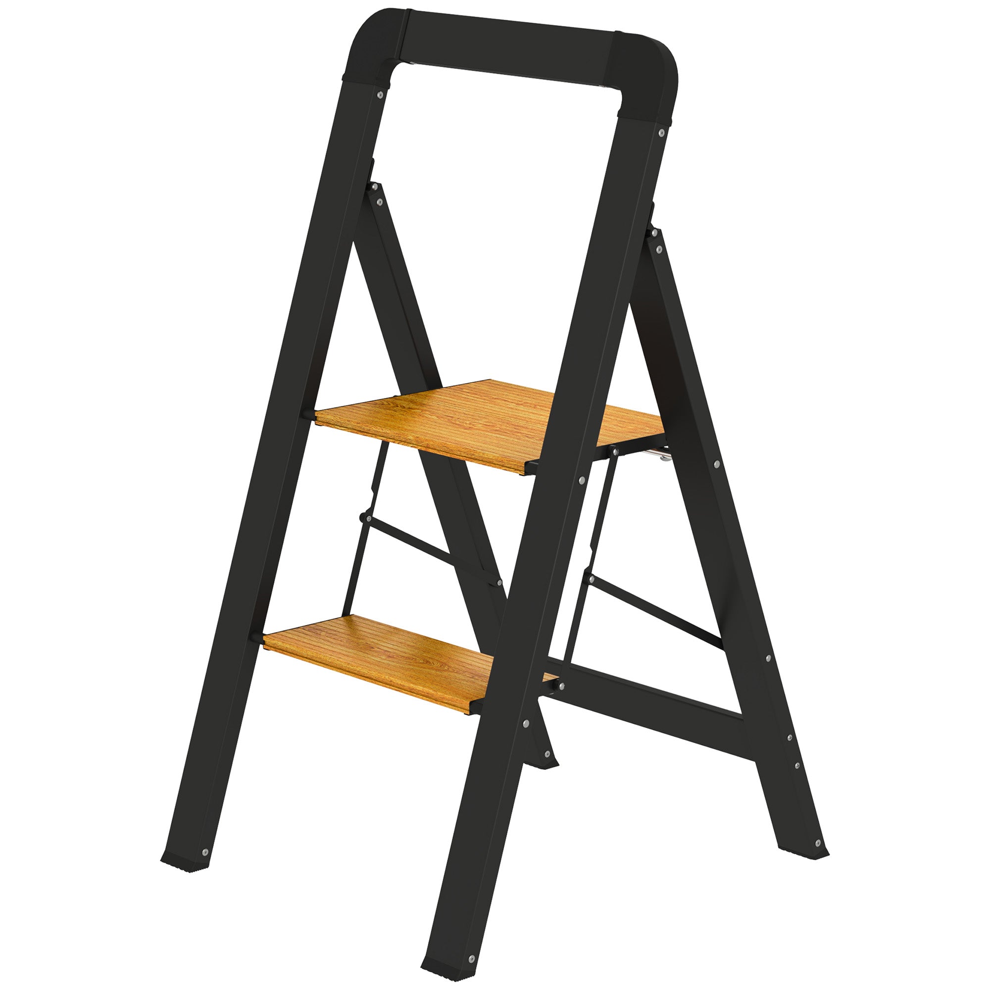HOMCOM 2-stufige Trittleiter, Metall, faltbar, rutschfeste Plattform, Schwarz