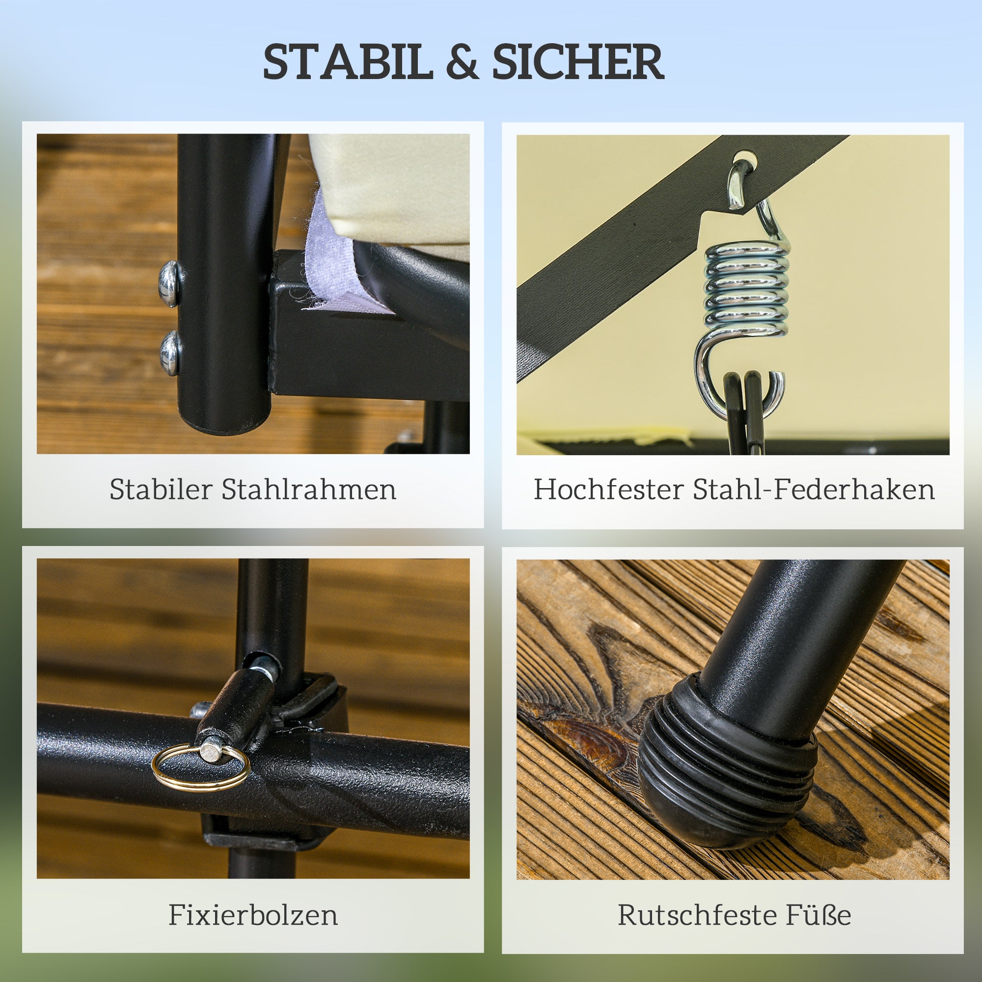 Outsunny Hollywoodschaukel, Schaukelbank mit Liege-Funktion, 3 Sitzer, Metall+Polyester, 200 x 125 x 170 cm, Weiß