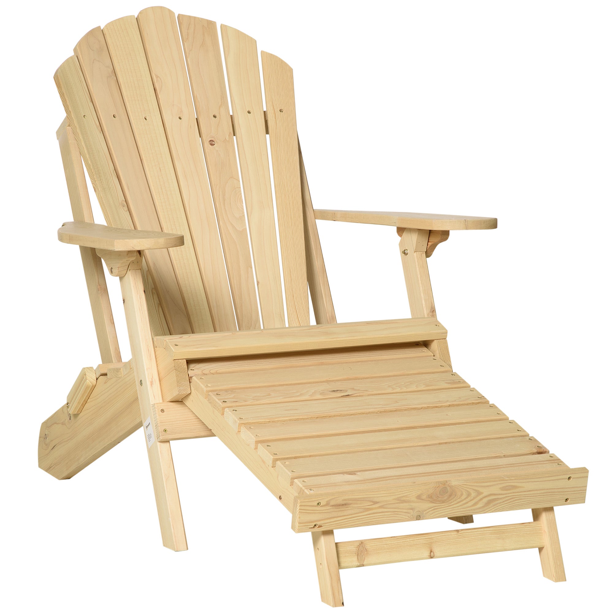 Outsunny Adirondack Stuhl Klappbar Adirondack Chair aus Holz Outdoor Gartenstuhl mit Fußstütze Hoher Rücken- und Armlehnen Balkonstuhl Gartensessel für Garten, Balkon 78 x 140 x 94cm Natur