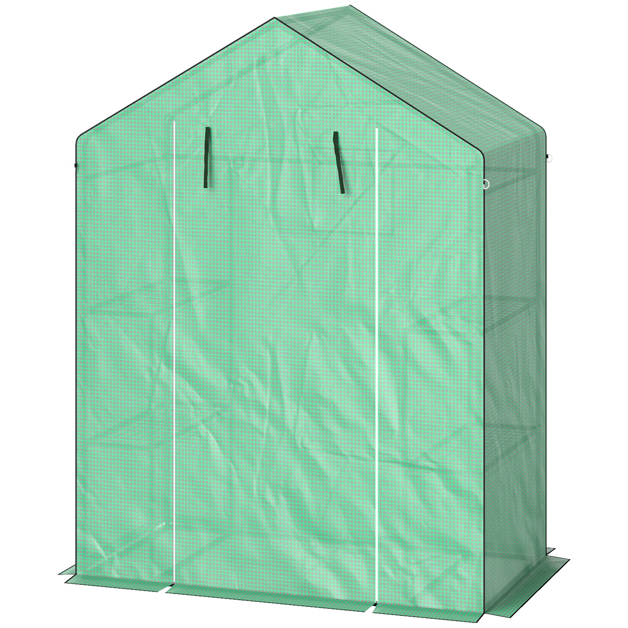 Outsunny Gewächshaus mit Regalen, Mini-Treibhaus, UV-beständig, Netzfenster, Reißverschlusstür, 143L x 74B x 190H cm, Grün