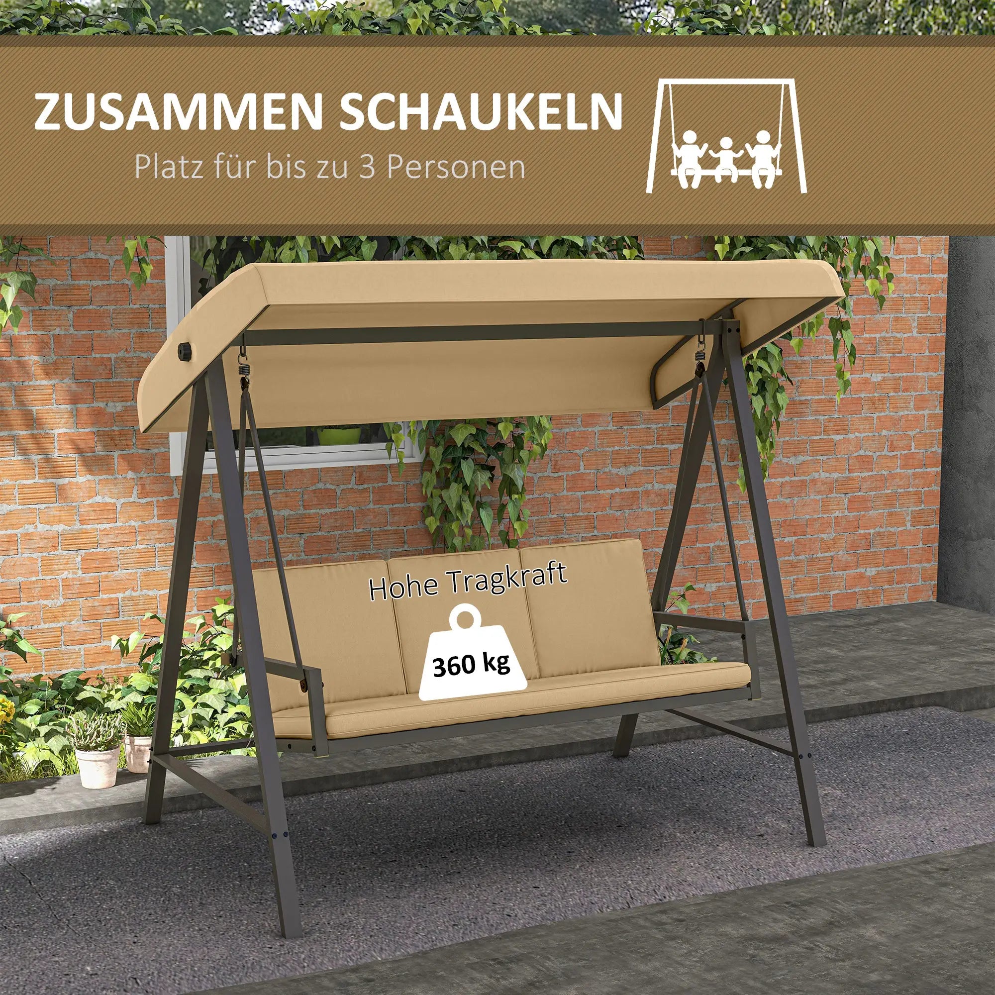 Outsunny 3-Sitzer Hollywoodschaukel Beige