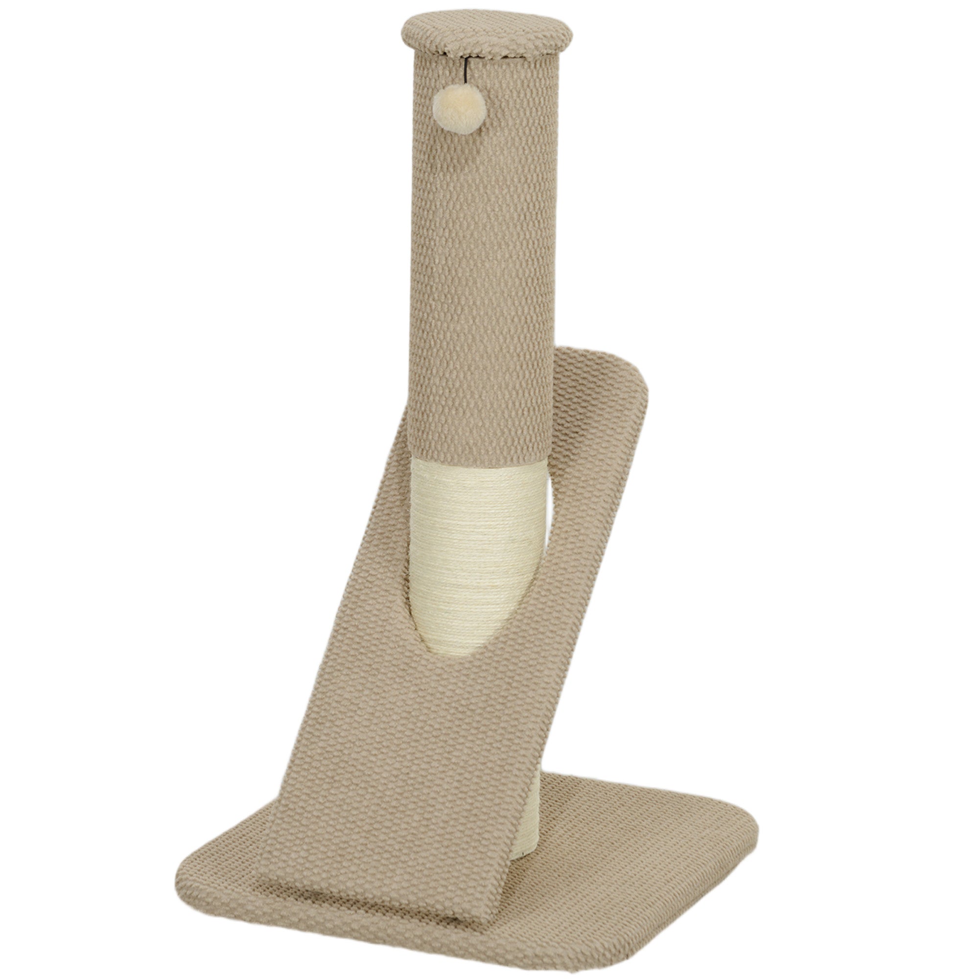 PawHut Kratzbaum für Katzen, mit Pad, Säule und Spielball, Teppich und Sisal, 84 cm, Hellbraun