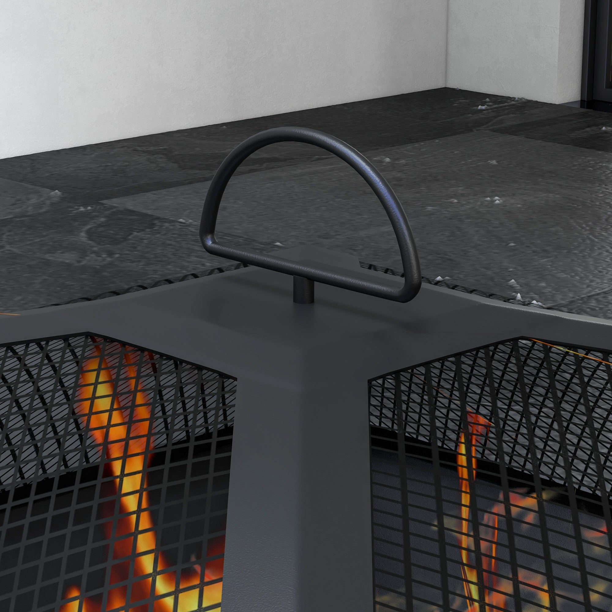 Outsunny 2 in1 Feuerschale, Tischplatte mit Keramikfliesen, Schürhaken, rostfrei, 101 x 51 x 56 cm, Schwarz