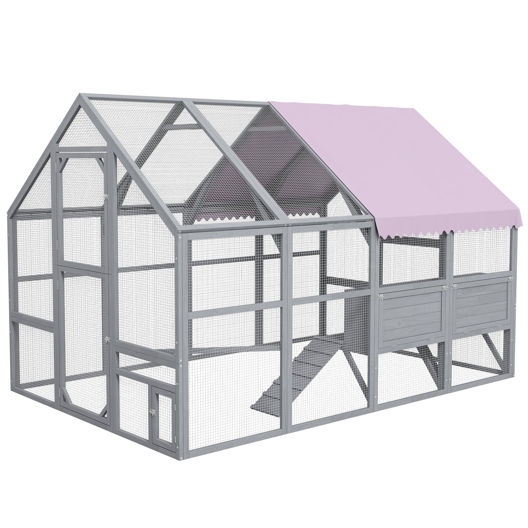 PawHut Hühnerstall Hühnerhaus Hühnerhütte, begehbar, wetterbeständig, 280 x 185,5 x 188 cm, Grau