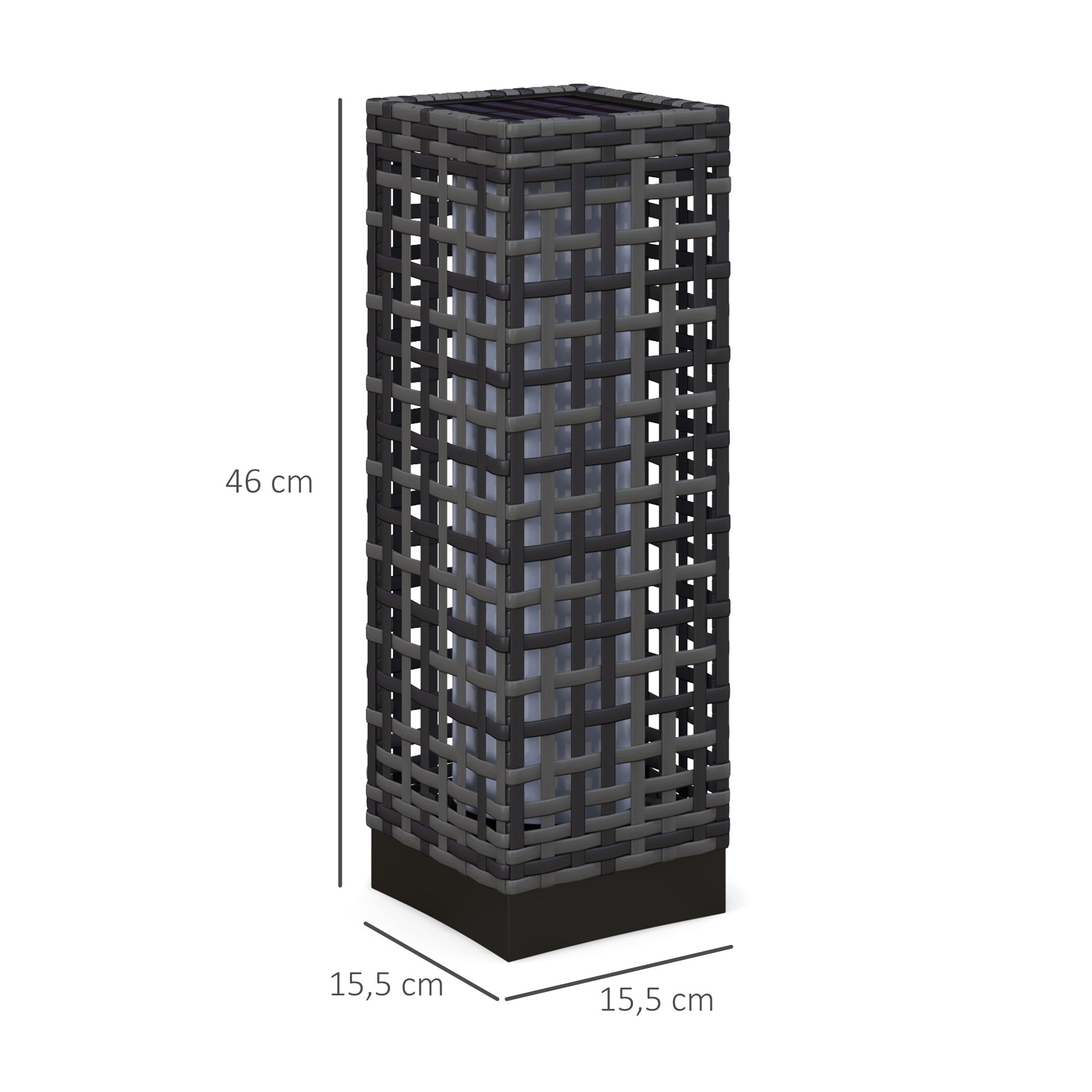 Outsunny Außenleuchte mit Solarmodul, Einschaltautomatik, 8 h Betriebszeit, Rattanoptik, Stahl, 15,5 x 15,5 x 46 cm, Grau