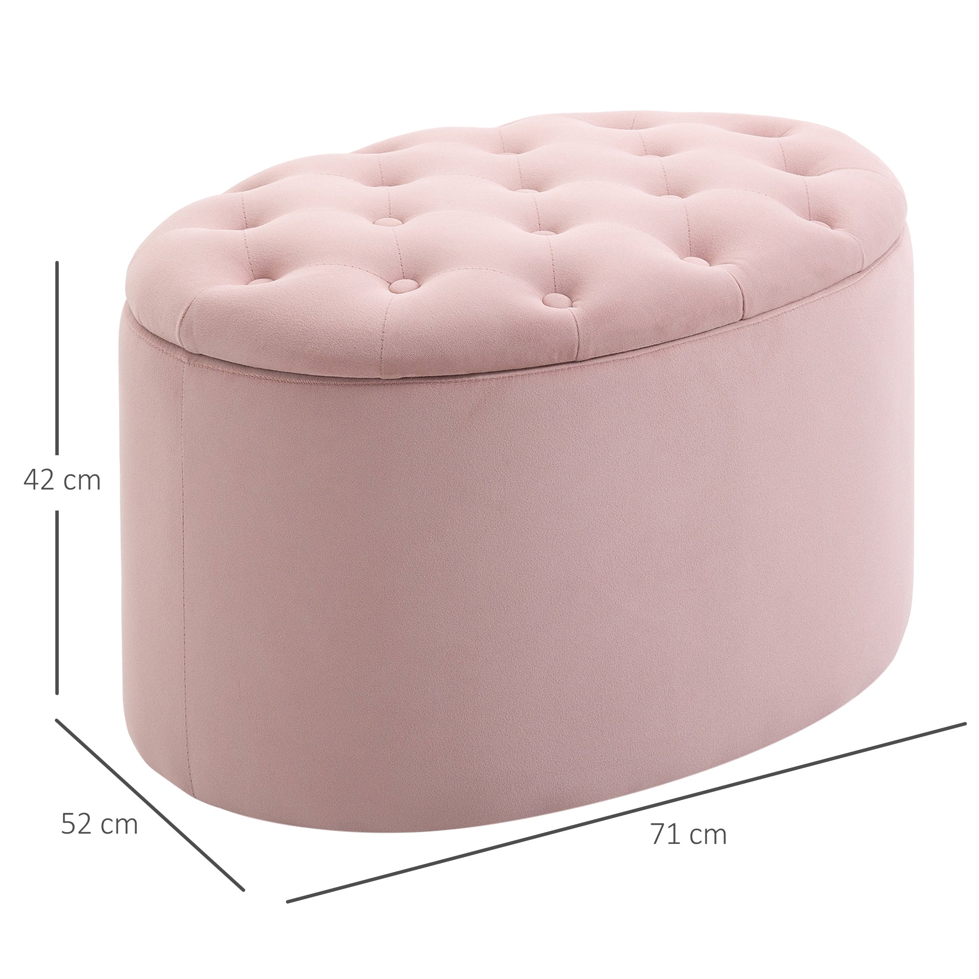 HOMCOM Sitzbank mit Stauraum Polsterbank mit Samtoptik, Sitztruhe Ovale Form, Truhenbank für Wohnzimmer Schlafzimmer Flur 71 x 52 x 42 cm, Rosa
