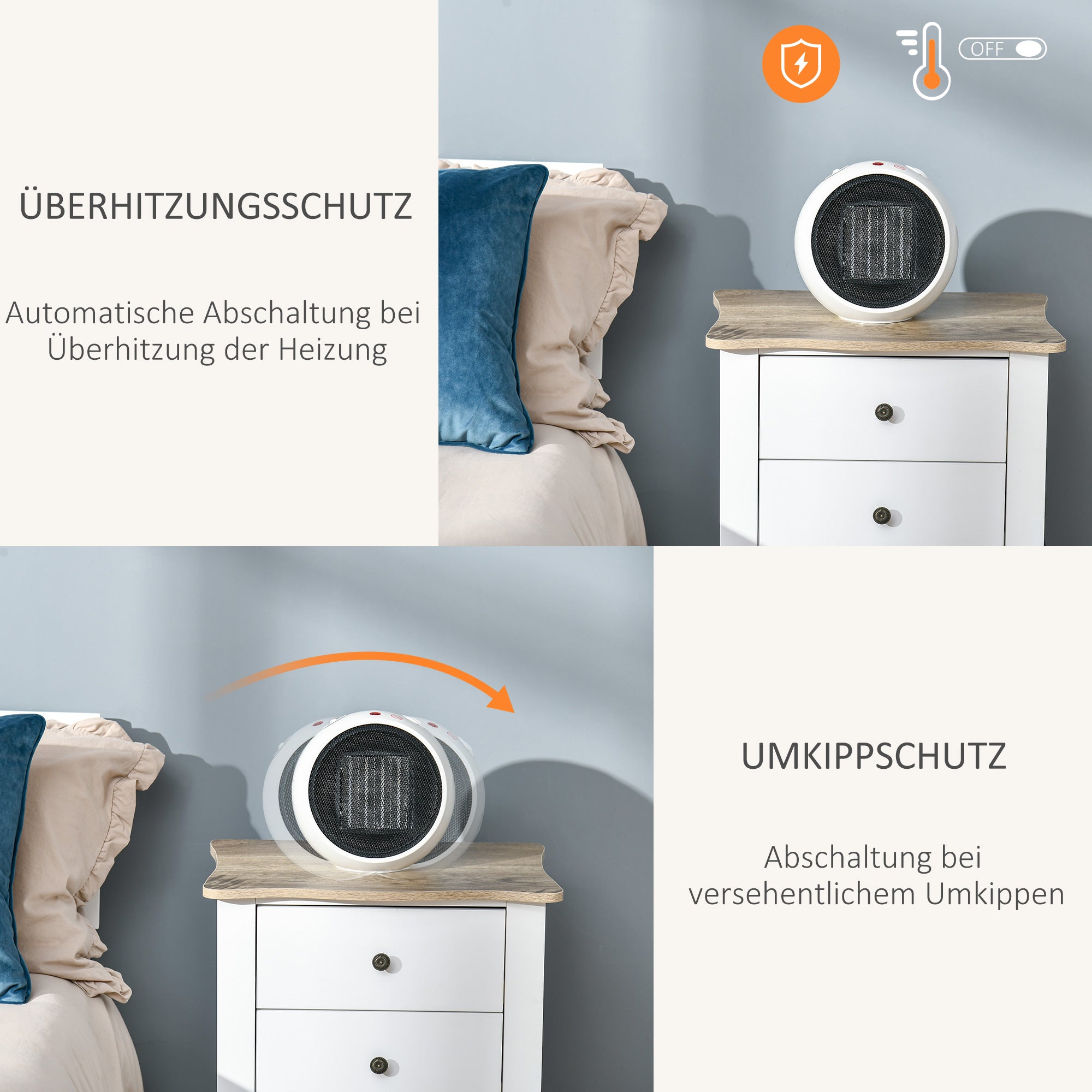 HOMCOM Heizlüfter Heizgerät Elektroheizer Heizer Heizung Wärme 900W/1500W PP-Kunststoff Weiß+Schwarz 22 x 18,5 x 21 cm