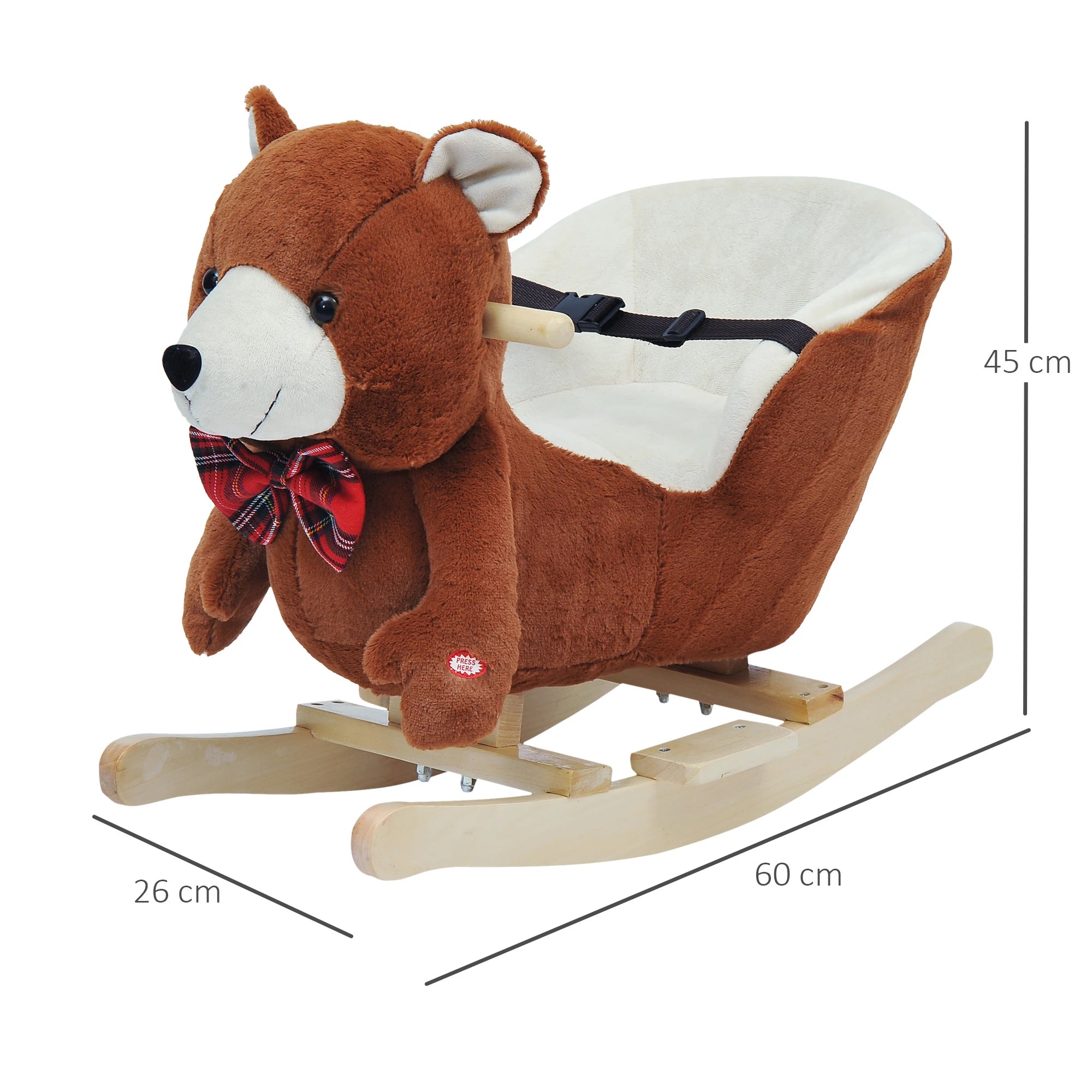 HOMCOM Schaukeltier Bär mit Musik Sicherheitsgurt Plüsch