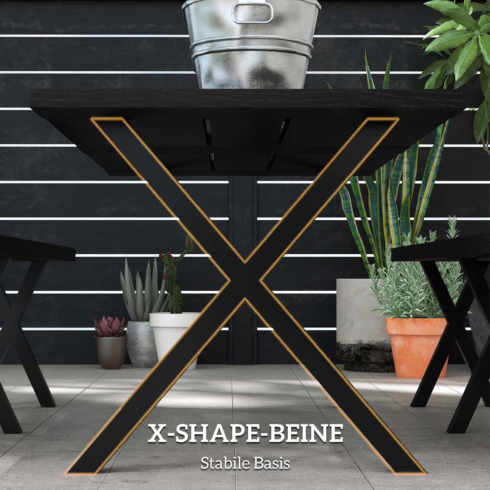 Outsunny Bierzeltgarnitur für 6 Personen, wetterfest, Holzoptik, Alurahmen, Schwarz