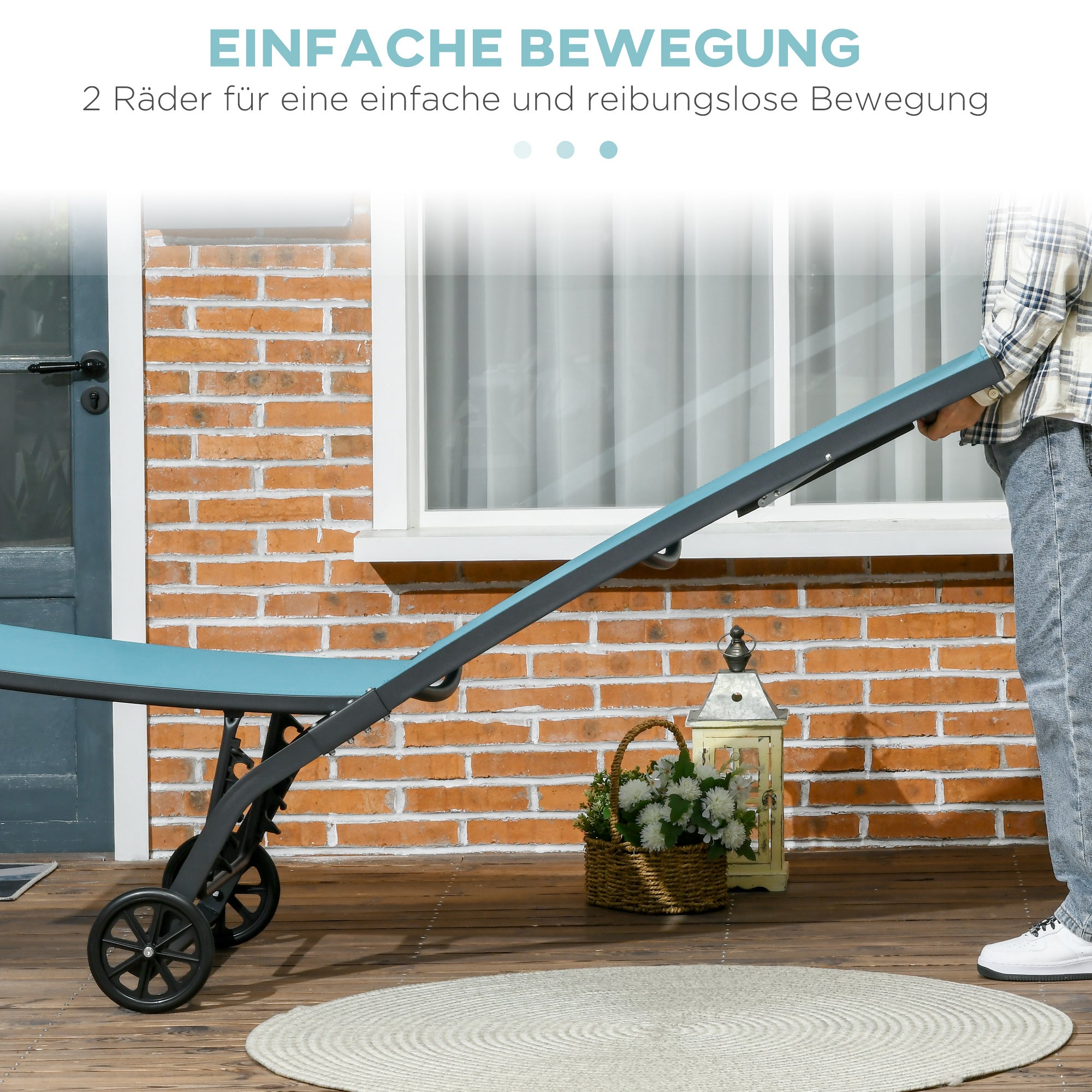 Outsunny Sonnenliege, 5-stufig verstellbare Rücklehne, atmungsaktiver Stoff, Aluminiumrahmen, blau, 195 x 66 x 34 cm