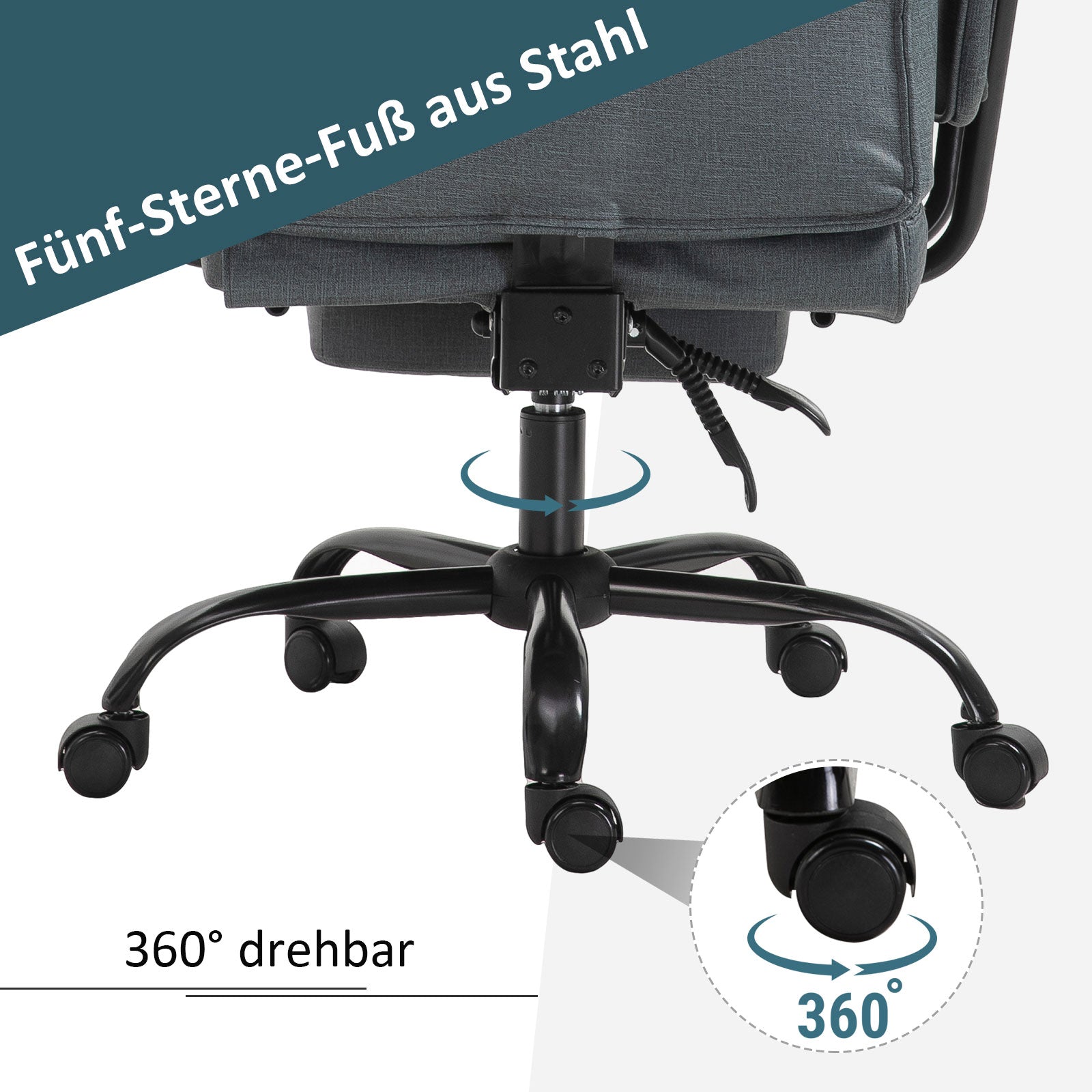 Vinsetto Bürostuhl Ergonomischer Chefsessel 360° Drehbar Computerstuhl höhenverstellbar mit Kopfstütze und gepolsterte Armlehnen mit Fußstütze Kunstleder 68 x 80 x 120–126 cm