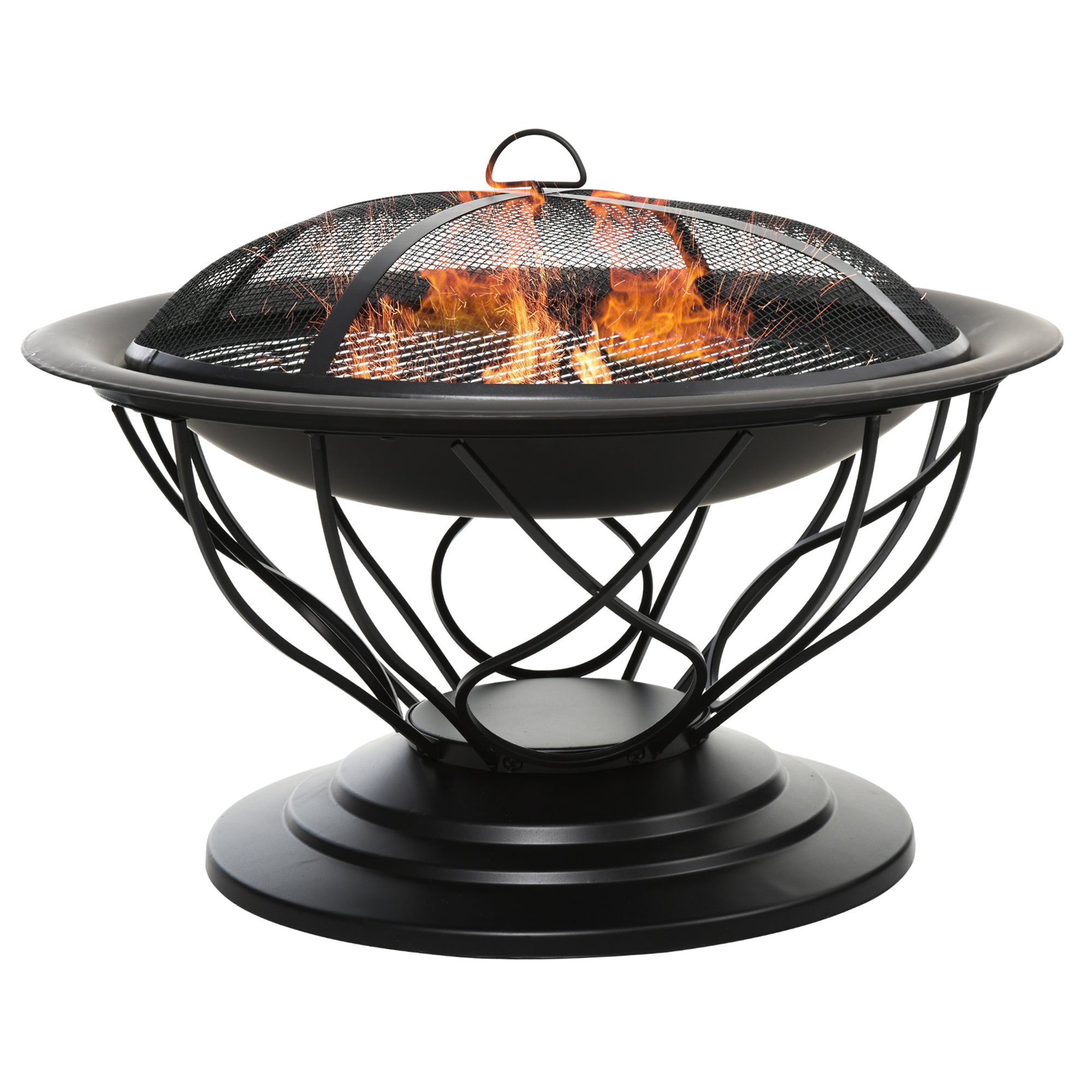 Outsunny Feuerstelle Feuerschale mit Schutz & Schürhaken Outdoor Garten Terrase Ø75 x 55H cm Schwarz