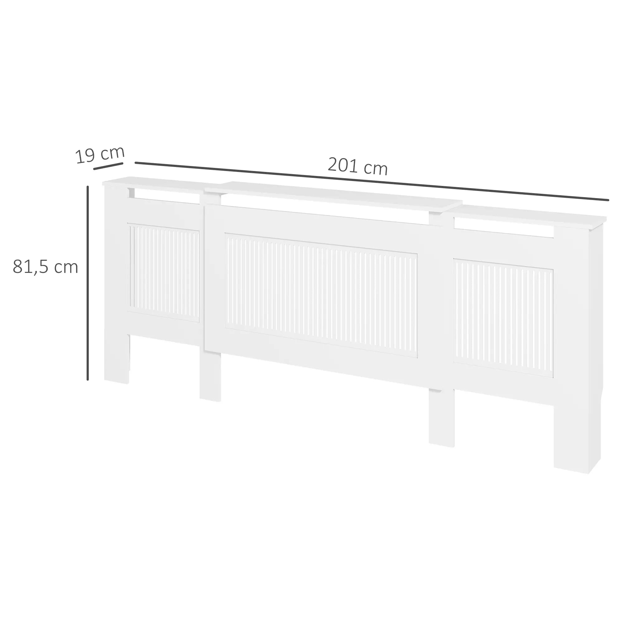 HOMCOM Heizkörperverkleidung, Lamellendesign, verstellbare Länge 125-201 cm, MDF, Weiß