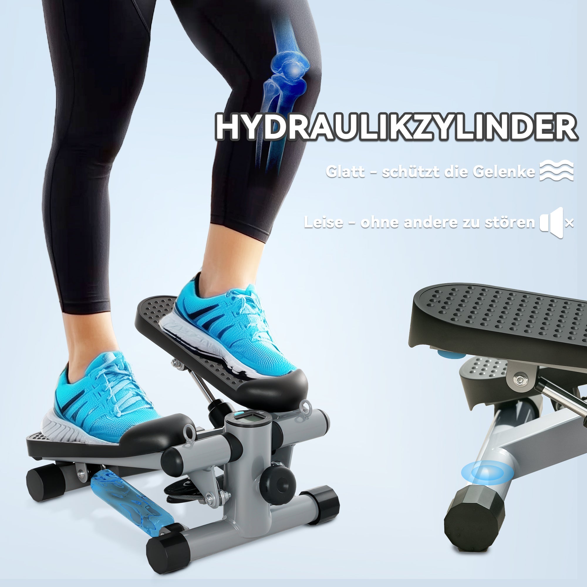 SPORTNOW 2 in 1 Mini-Stepper für Zuhause mit Power Ropes, LCD-Display Up-Down Swing Stepper 41 x 30,5 x 18,5 cm Grau