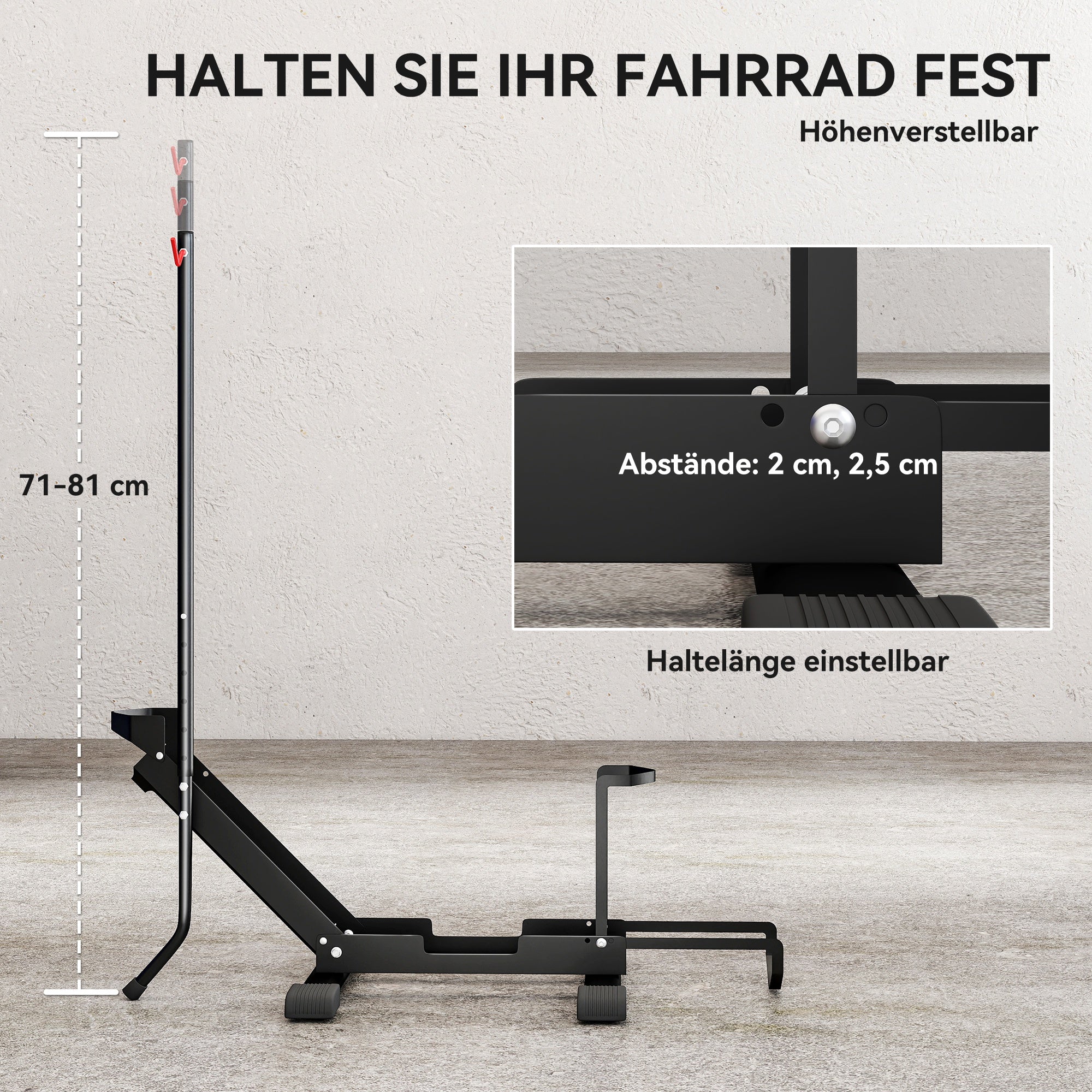SPORTNOW Fahrradständer für Fahrräder Stahl Fahrradhalter mit 80 mm Reifenbreiten 75 x 41 x 81H cm Schwarz