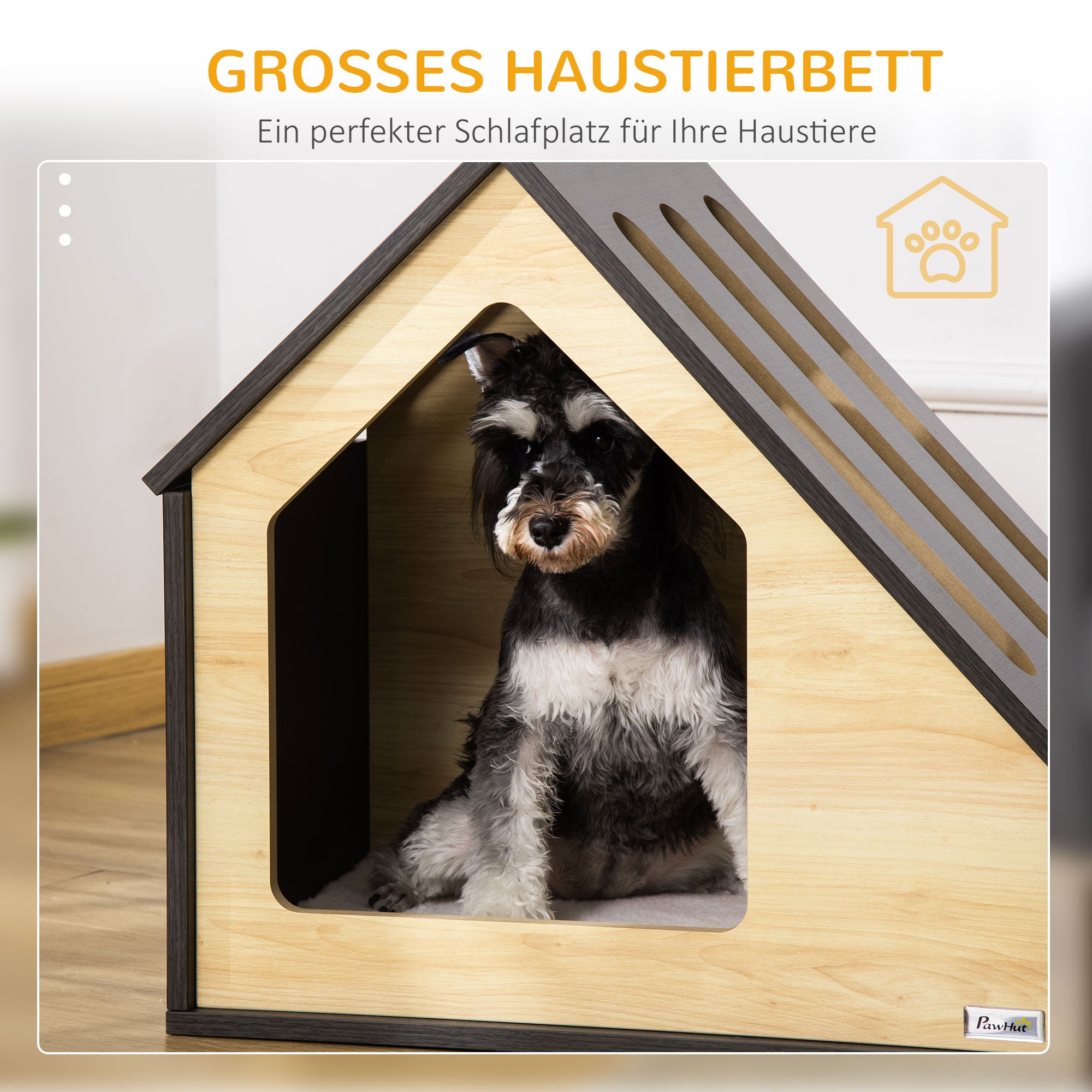 Pawhut Hundehütte Indoor Hundehöhle mit Kissen Hundehaus Hundehöhle mit schrägem Dach Katzenhaus für kleine Hunde bis 8 kg 60 x 40 x 59,2 cm, Braun