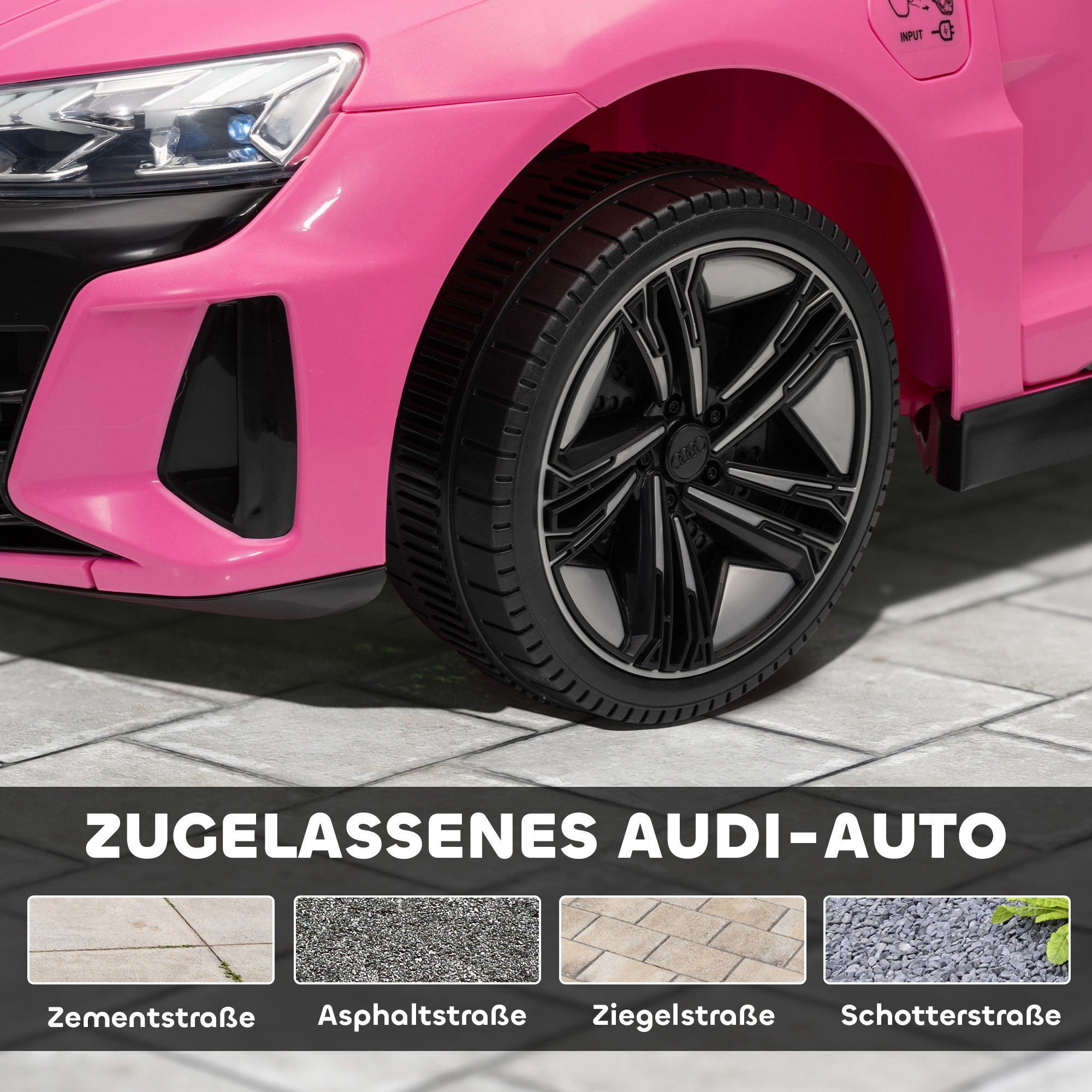 HOMCOM Kinder-Elektroauto mit Fernbedienung, Sicherheitsgurt, Hupe, Musik, Scheinwerfer, bis 5 km/h, 3-5 Jahre, Rosa