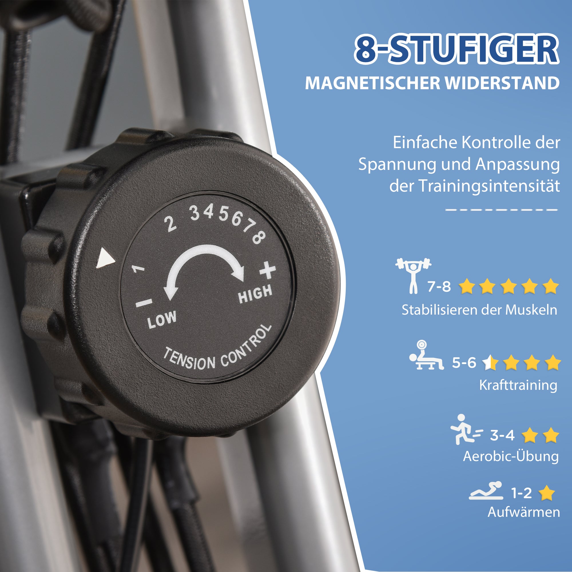 HOMCOM Heimtrainer X-Bike 2-in-1 Fahrradtrainer mit LCD-Display,Pulsmesser, klappbarer Hometrainer Trimmrad mit 8 stufig Magnetwiderstand, 1 Paar Spannseil, Stahl Grau 105x48x118 cm