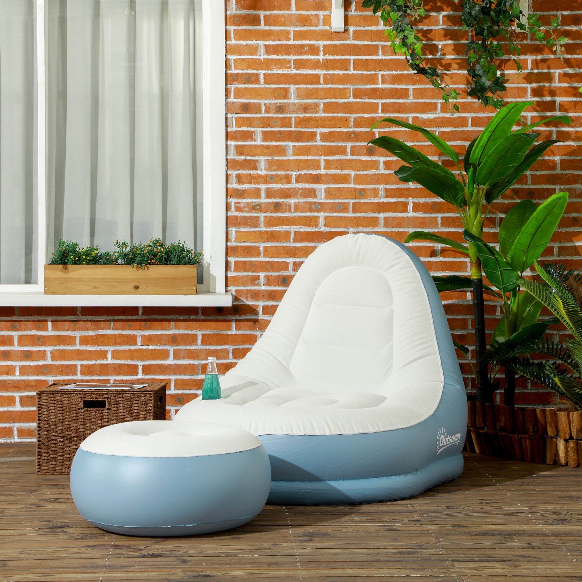 Outsunny Aufblasbarer Sessel Luftsessel Outdoor-Sessel, 125 x 100 x 87cm, Weiß + Blau
