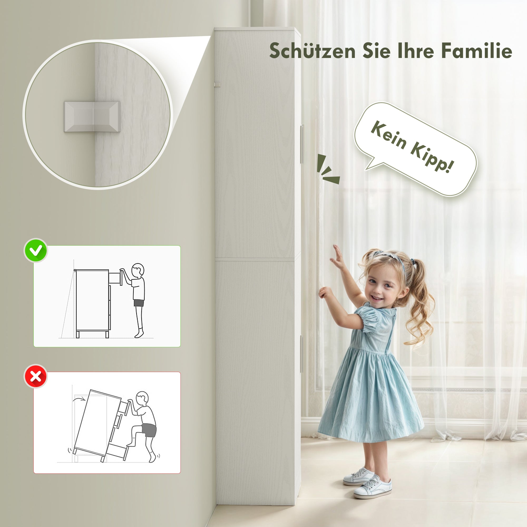 HOMCOM 180 cm hoher Badezimmerschrank, schmaler Badschrank mit 2 Türen, 4 verstellbare Regale, Spanplatte, MDF, Weiß