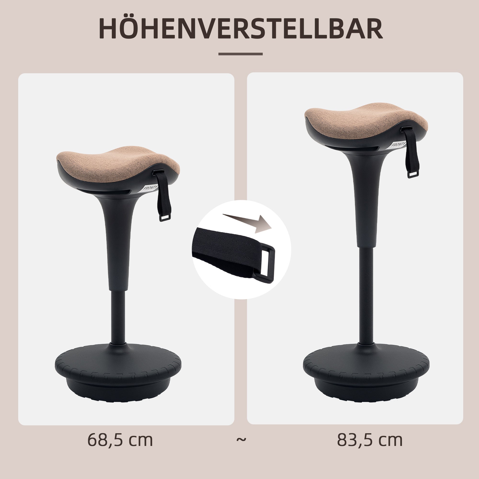 HOMCOM Balancehocker, beweglicher Sitz, drehbar, höhenverstellbar, ergonomisch, 34 x 34 x 68,5-83,5 cm, Braun