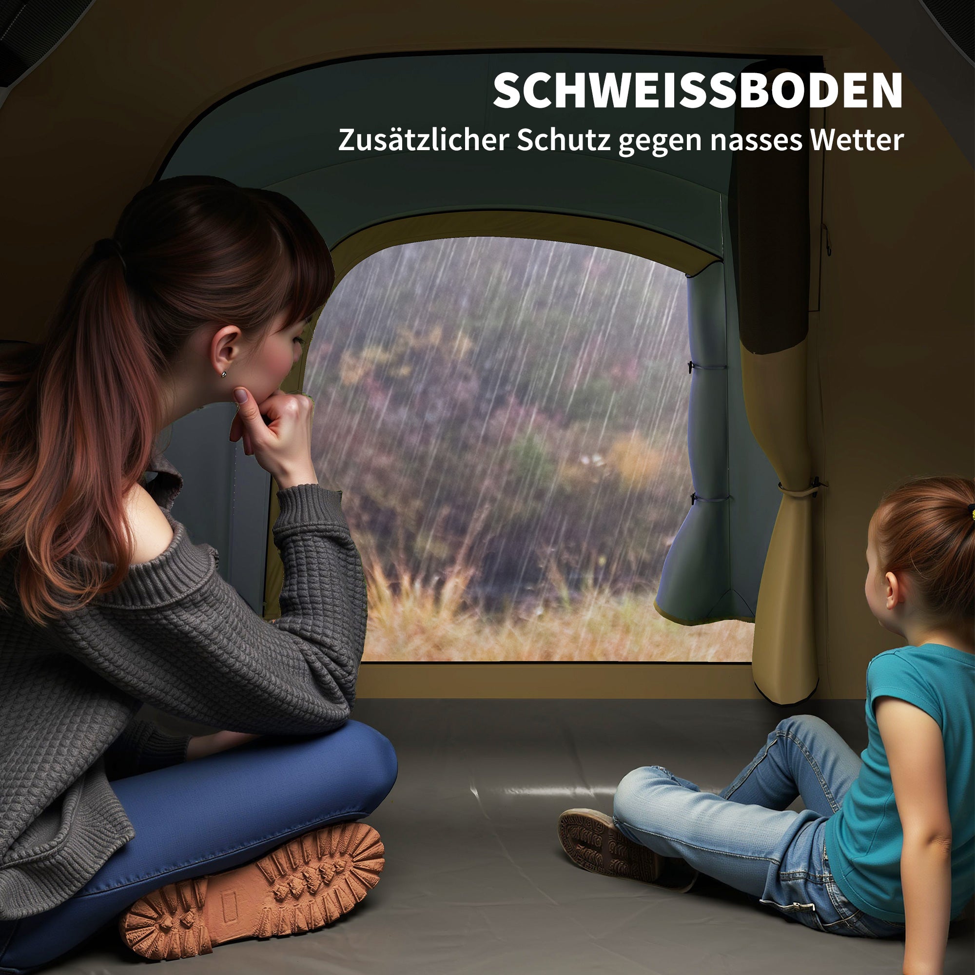 Outsunny Campingzelt für 4 Personen, wasserdicht Tunnelzelt mit 2 Türen Haken Packtasche 3,45 x 2,4 x 1,3 m Hellblau
