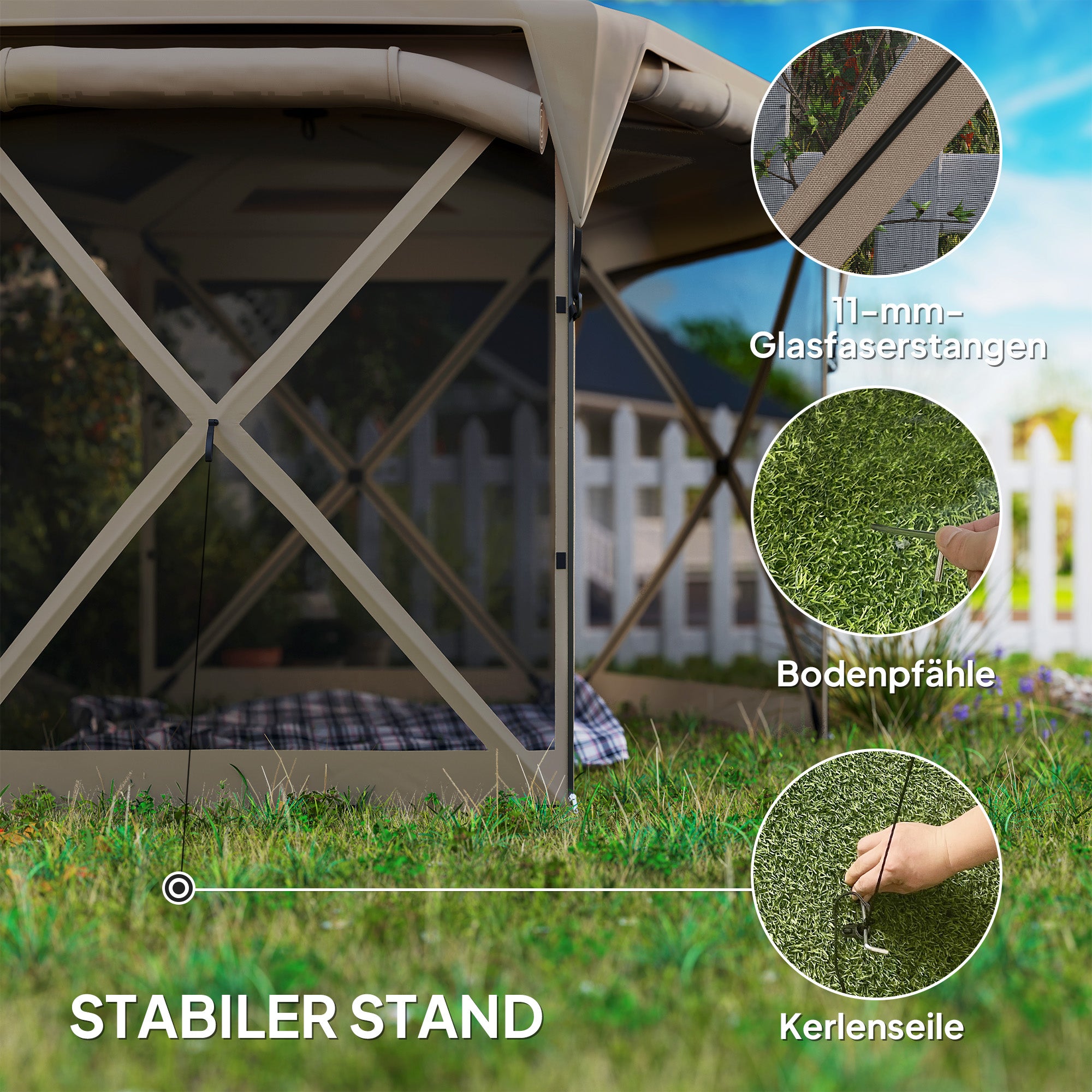 Outsunny 3 x 3,5 Pop-up-Gartenzelt mit UPF30+ Schutz, Netzwände, Tragetasche, für Gartenpartys, Camping, Khaki