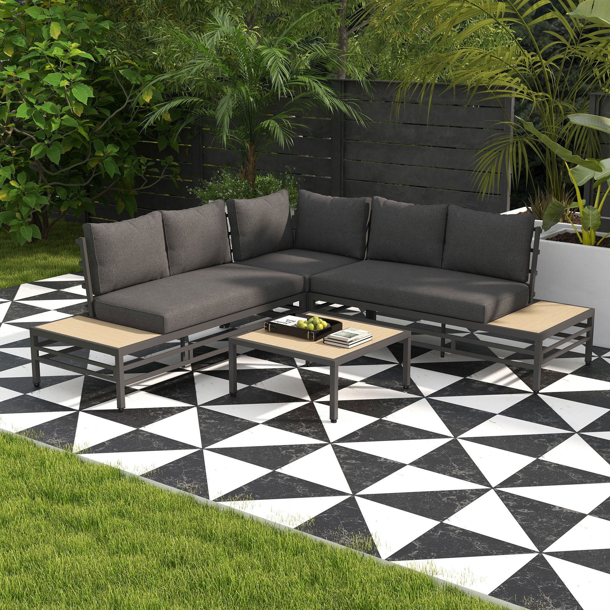 5-tlg. Gartenlounge-Set mit Sofa & Tisch, Grau