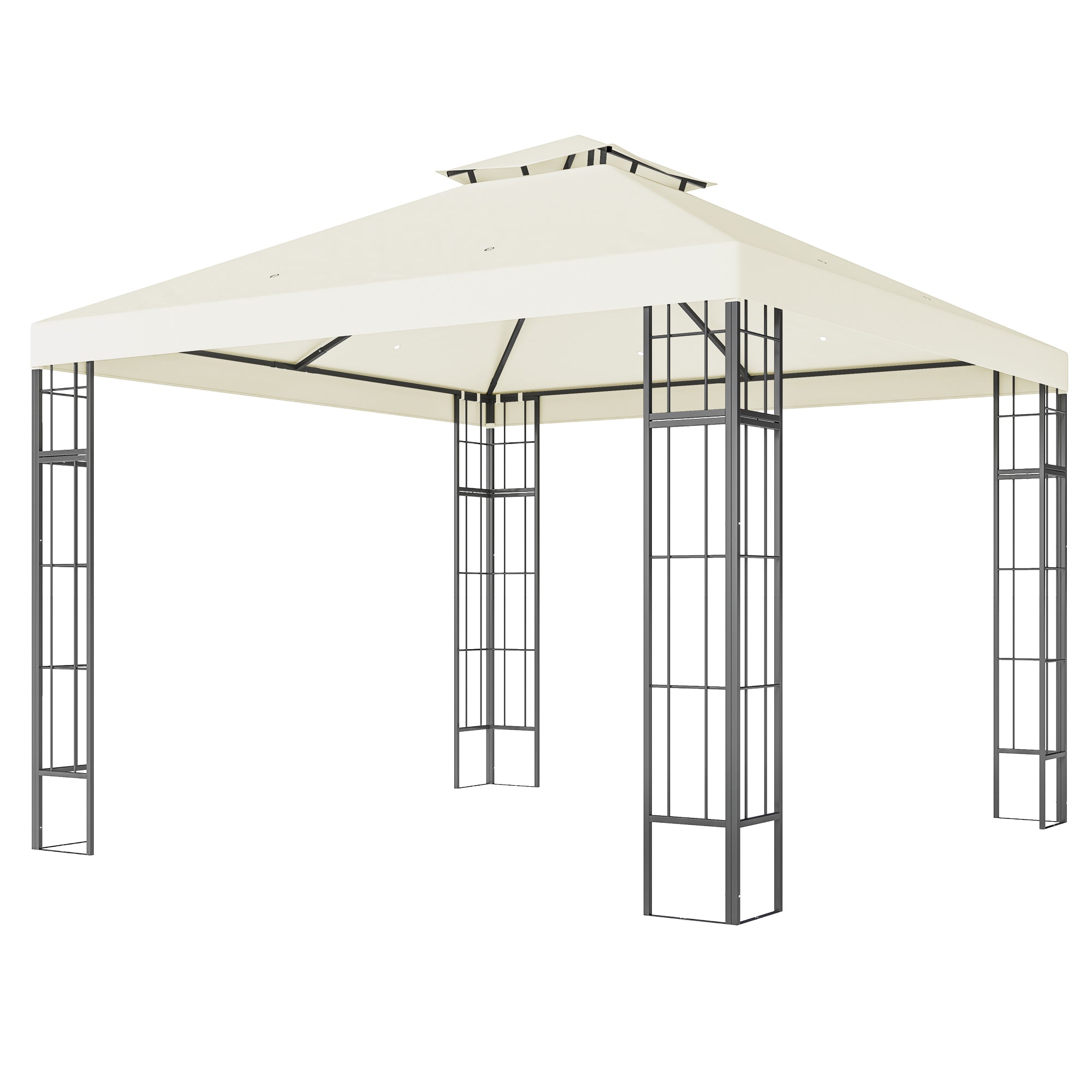 Outsunny 3 x 3 m Garten-Pavillon, 2-Stufen-Dach-Design, UV30+ Schutz, UV-beständig, Sonnenschutz, Metallrahmen, Cremeweiß